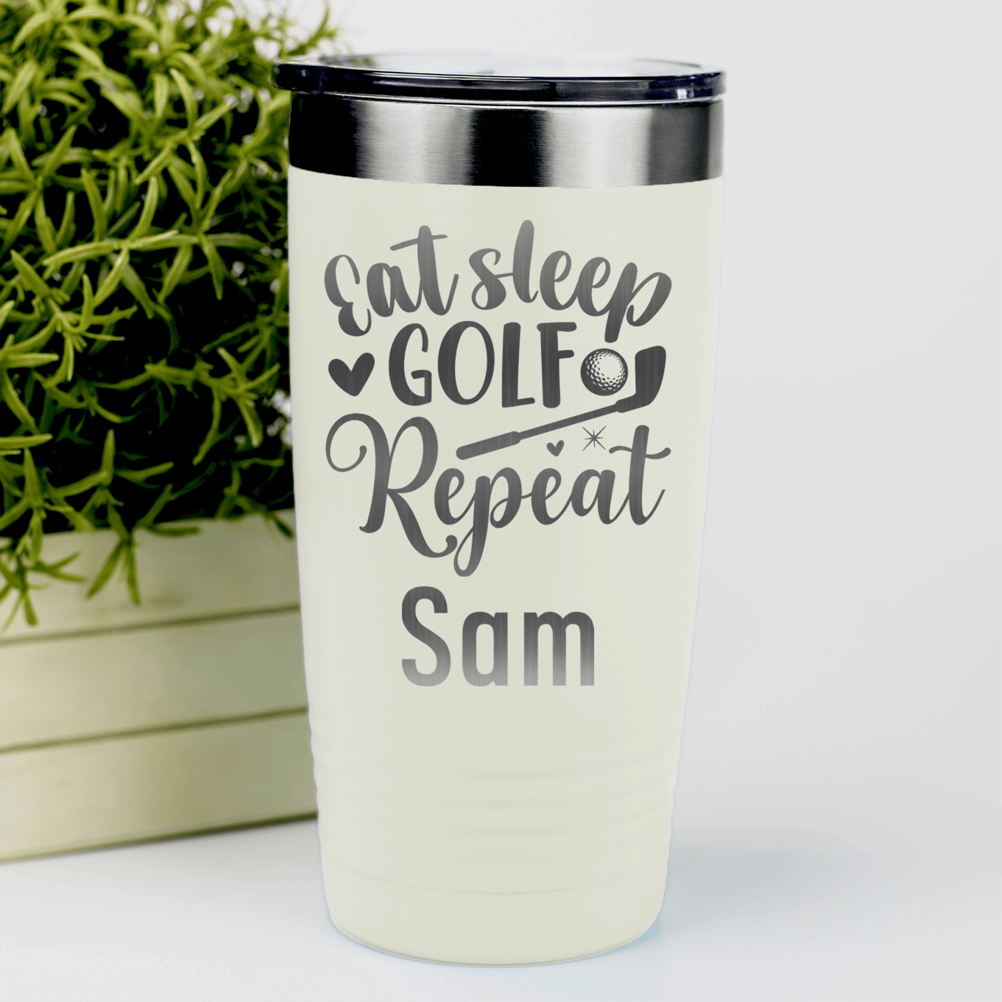 White Golf Gifts For Her Tumbler With Sleeping Eating Golfing Design