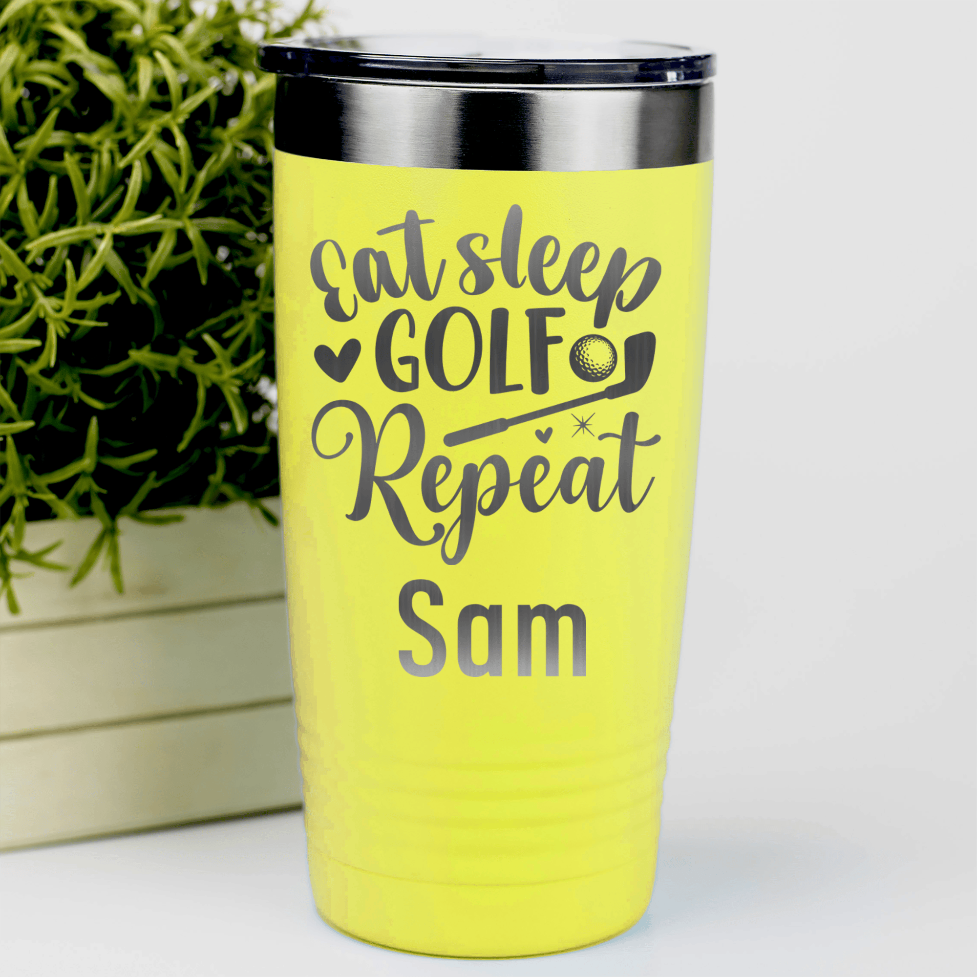 Yellow Golf Gifts For Her Tumbler With Sleeping Eating Golfing Design