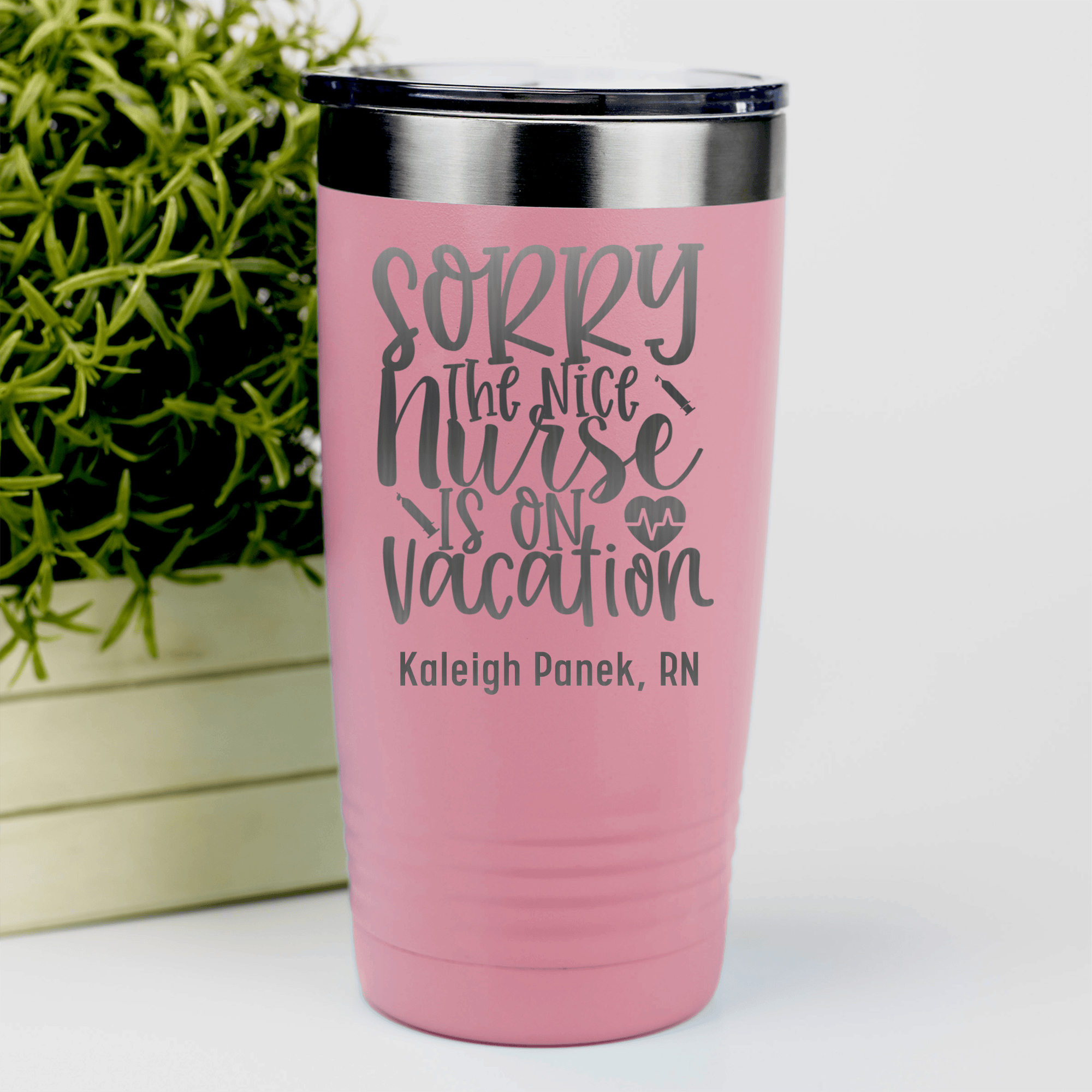 Salmon Nurse Tumbler With Sorry Nurse On Vacation Design