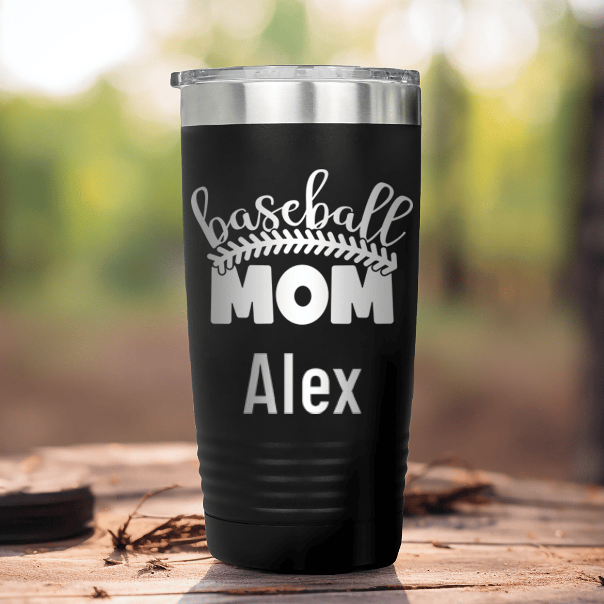 Black Baseball Mom Tumbler With Stitched Baseball Mom Design