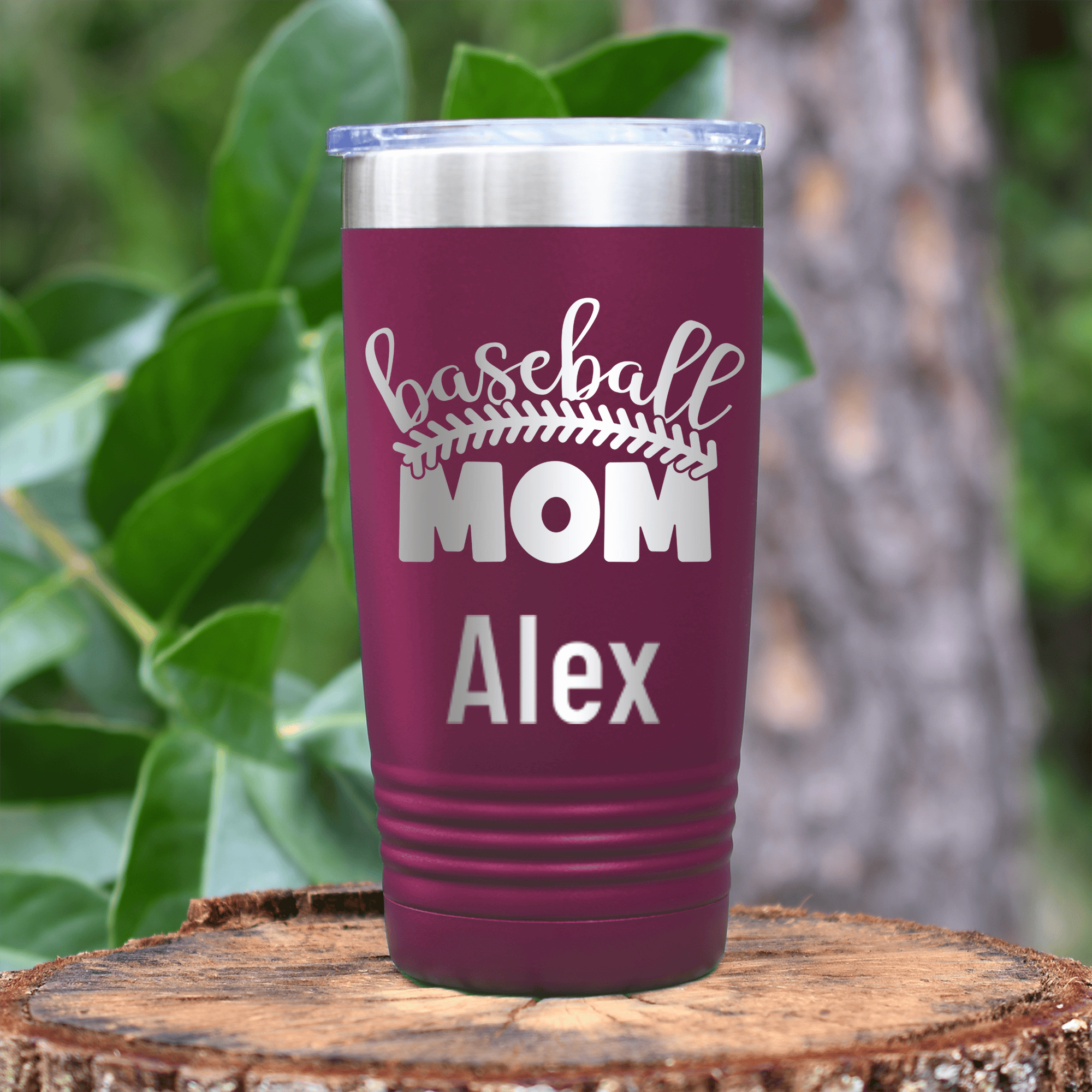 Maroon Baseball Mom Tumbler With Stitched Baseball Mom Design