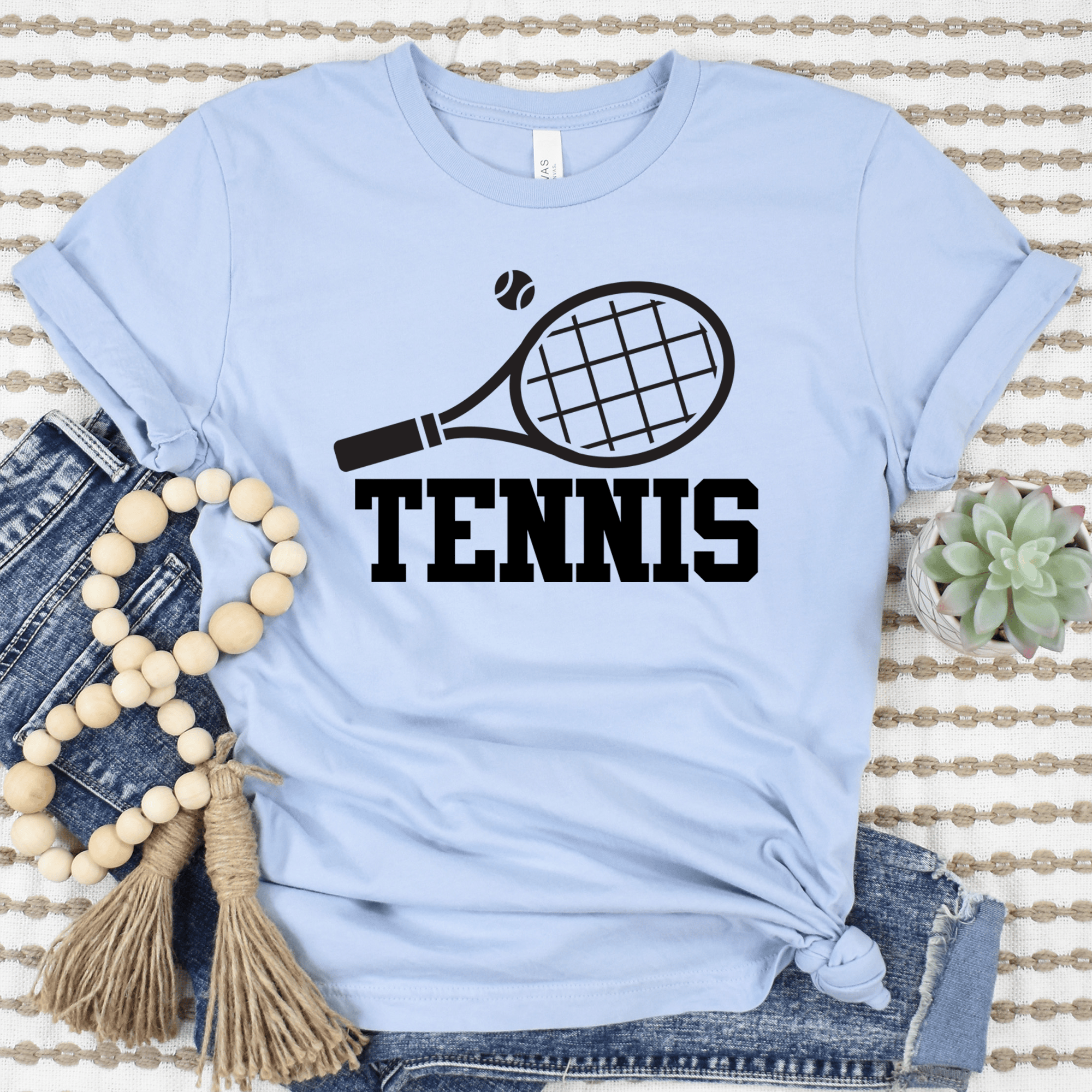 Womens Light Blue T Shirt with Straight-Ballin-Tennis design