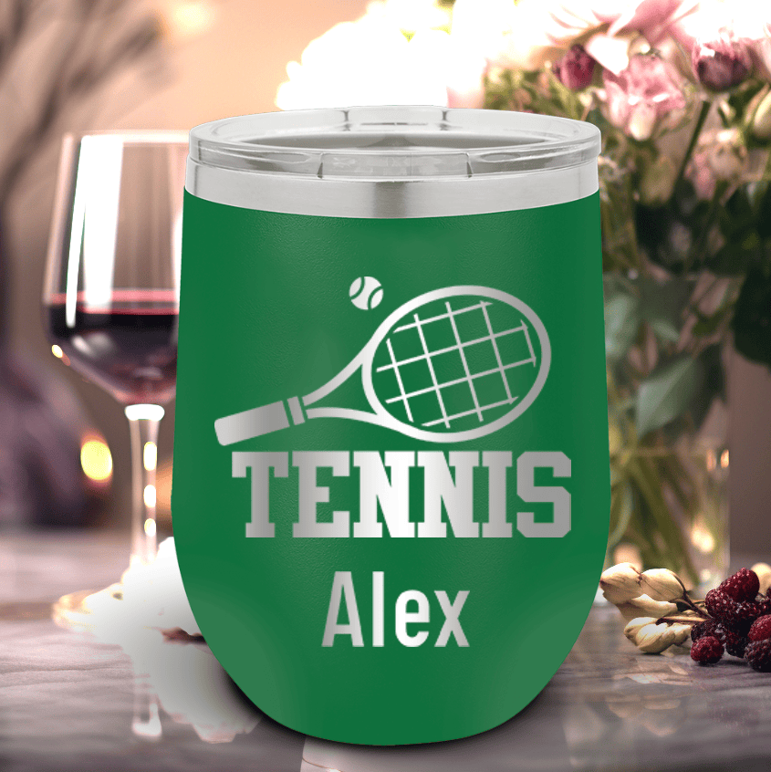 Green Tennis For Her Wine Tumbler With Straight Ballin Tennis Design