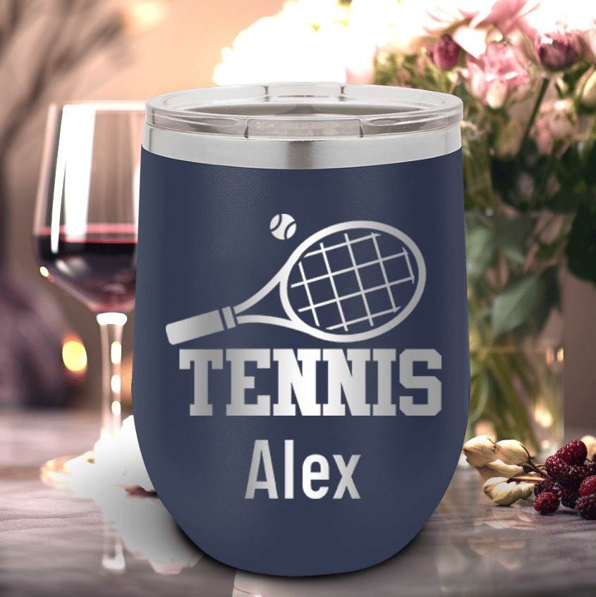 Navy Tennis For Her Wine Tumbler With Straight Ballin Tennis Design