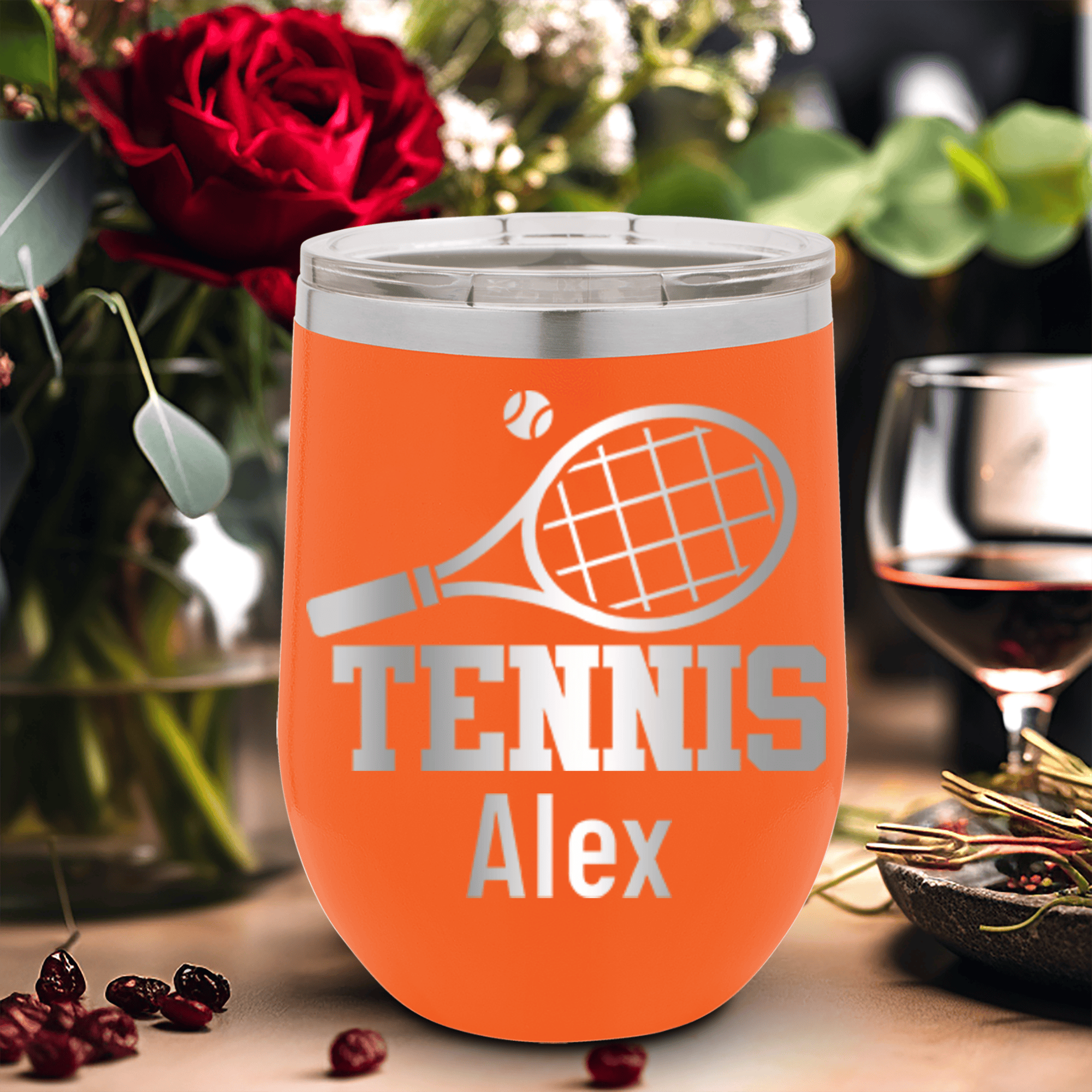 Orange Tennis For Her Wine Tumbler With Straight Ballin Tennis Design