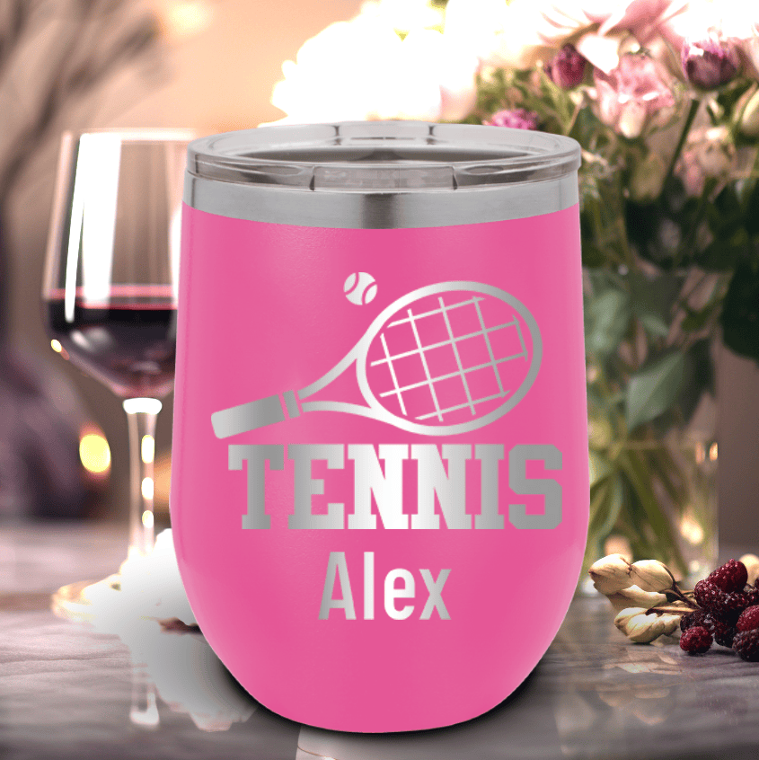 Pink Tennis For Her Wine Tumbler With Straight Ballin Tennis Design