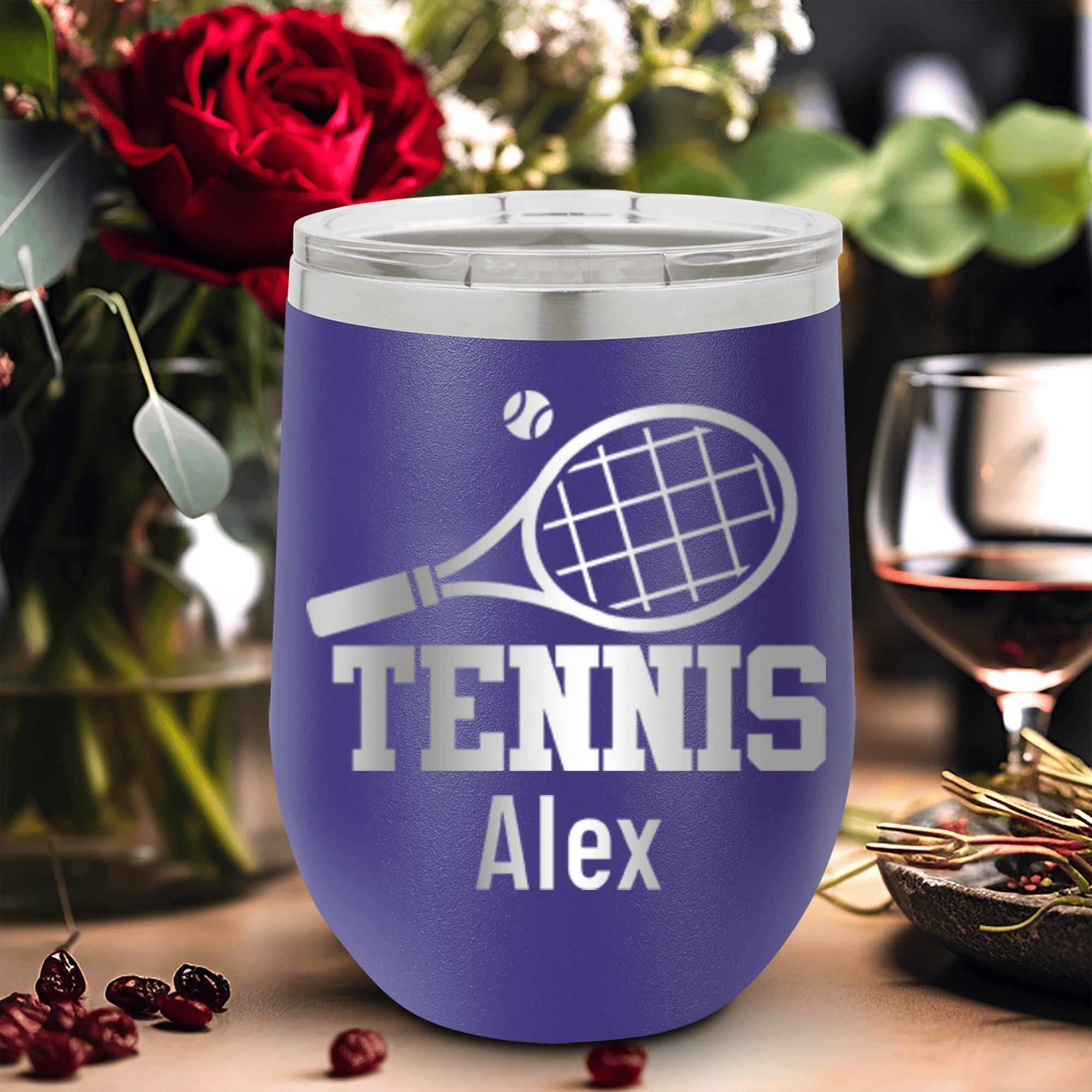 Purple Tennis For Her Wine Tumbler With Straight Ballin Tennis Design