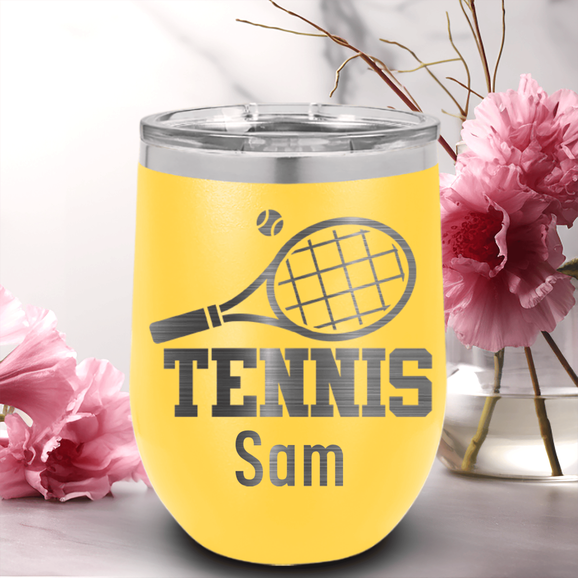 Yellow Tennis For Her Wine Tumbler With Straight Ballin Tennis Design