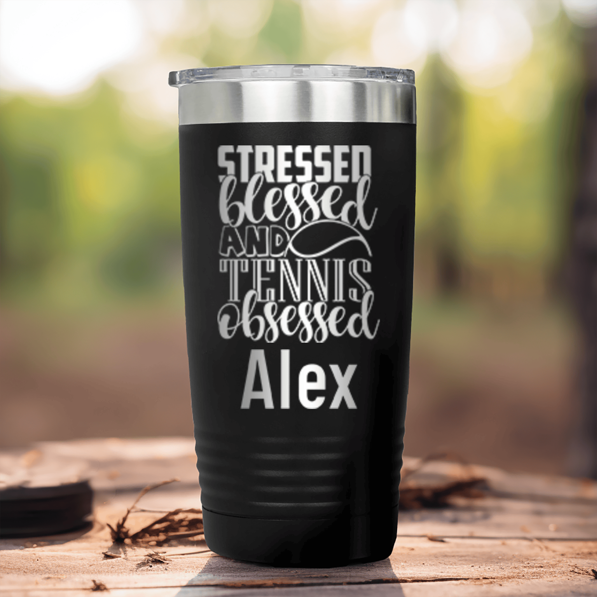 Black Tennis For Her Tumbler With Stressed Blessed Tennis Design