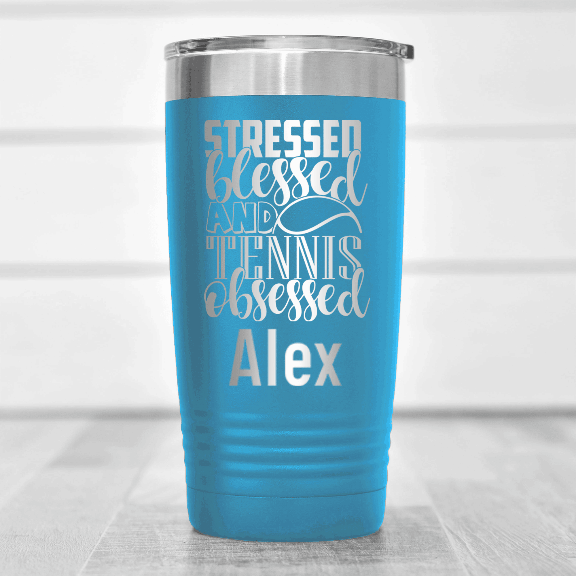 Light Blue Tennis For Her Tumbler With Stressed Blessed Tennis Design