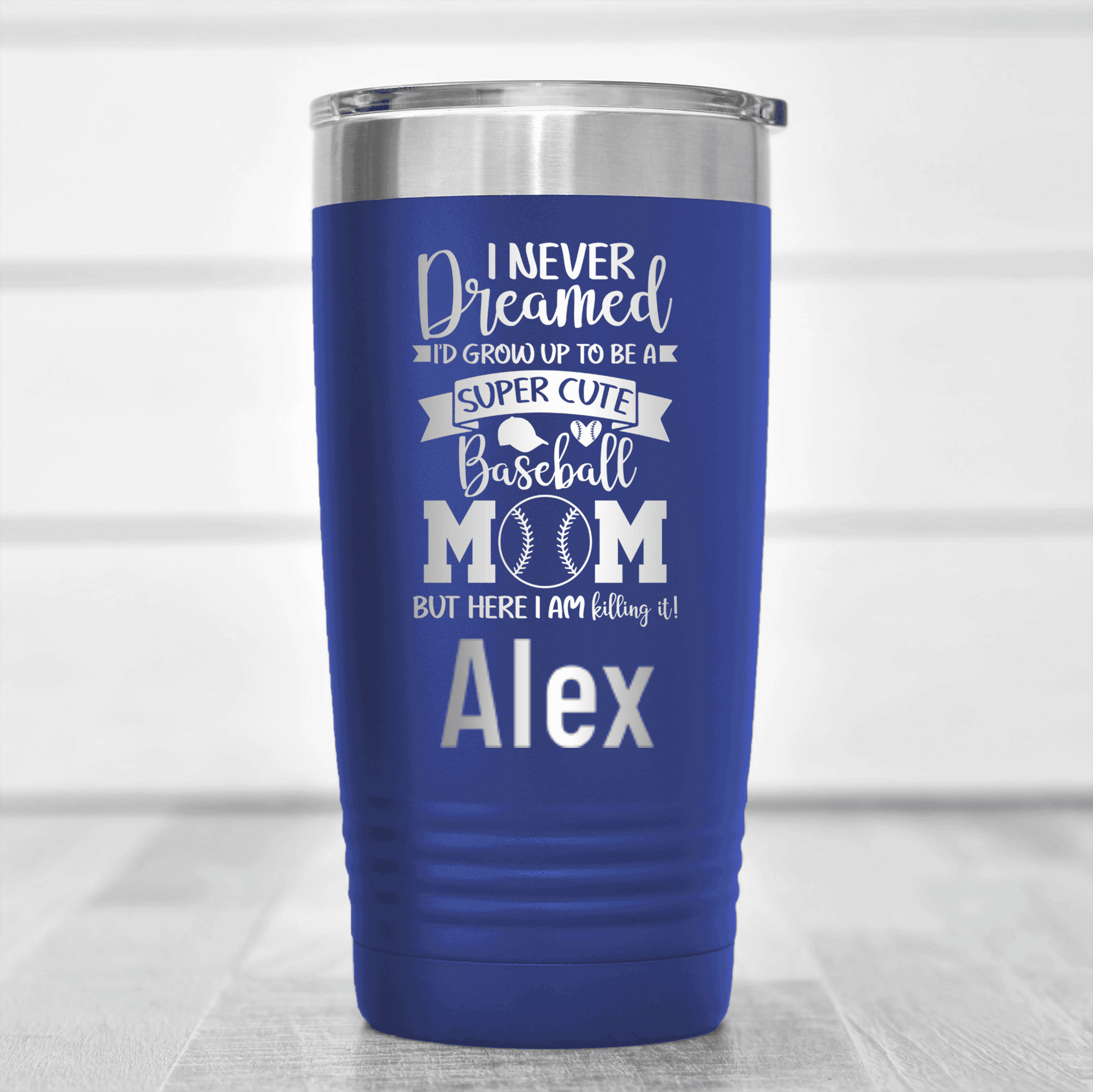 Blue Baseball Mom Tumbler With Super Cute Baseball Mom Design