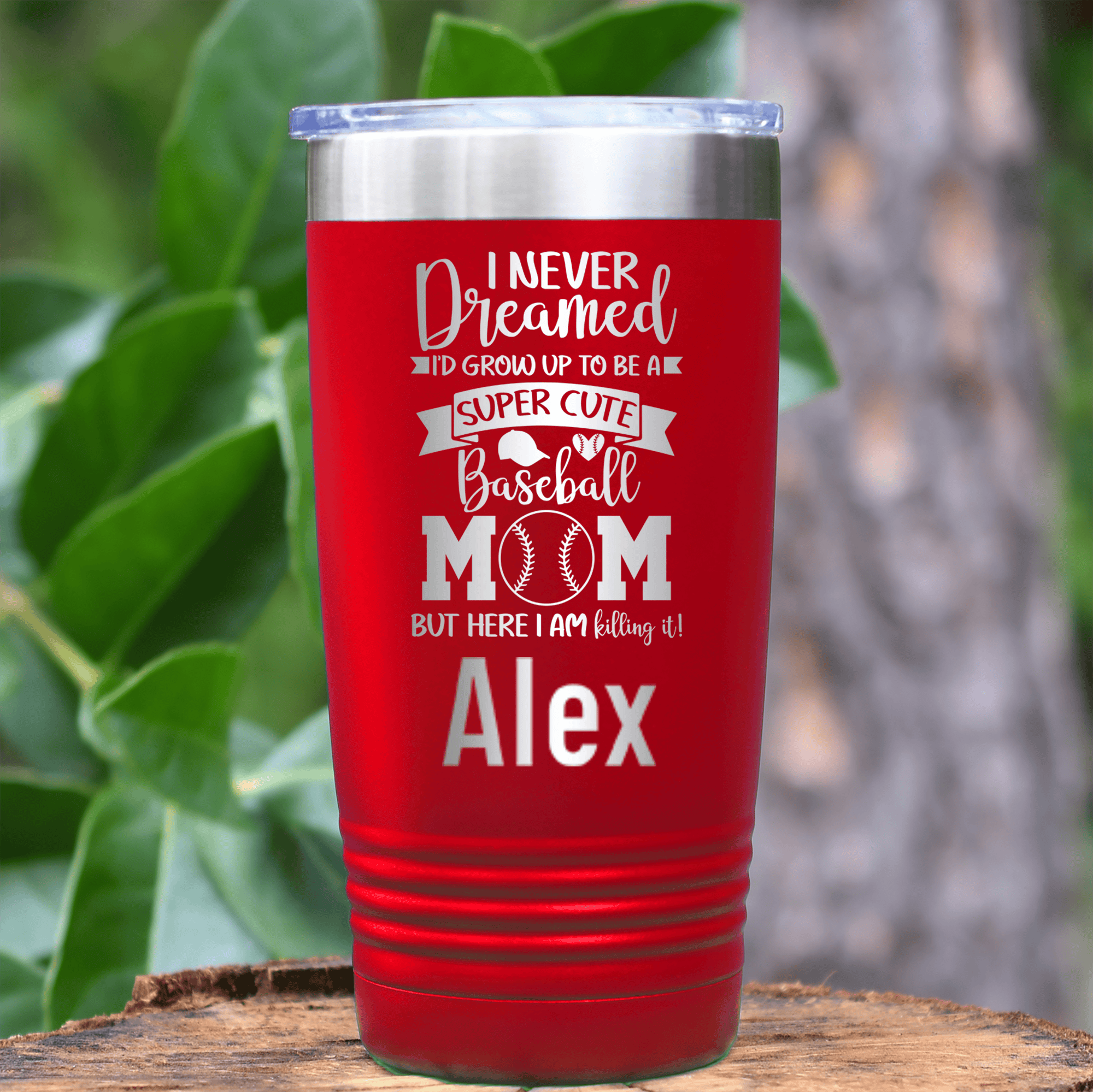 Red Baseball Mom Tumbler With Super Cute Baseball Mom Design