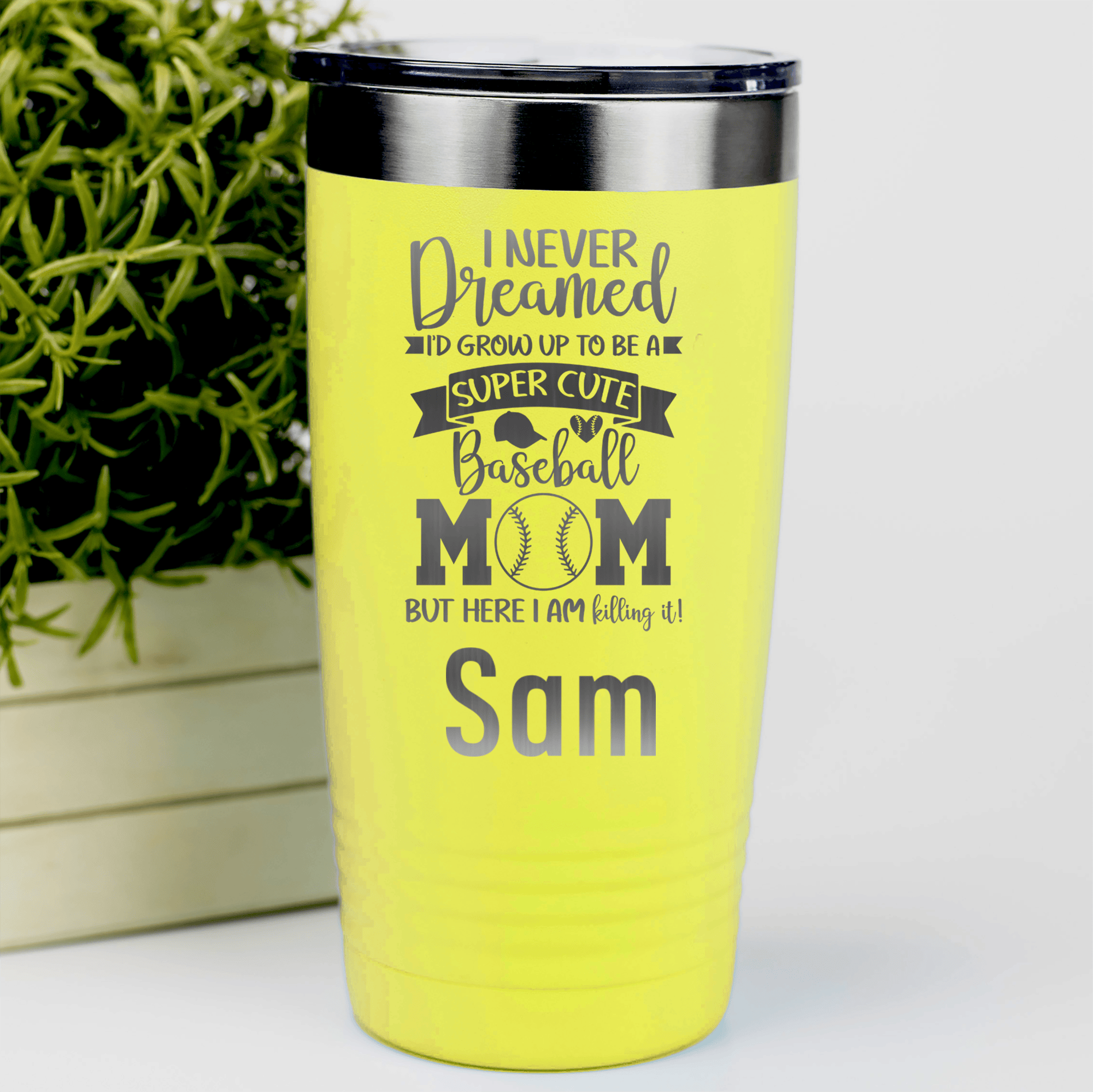 Yellow Baseball Mom Tumbler With Super Cute Baseball Mom Design