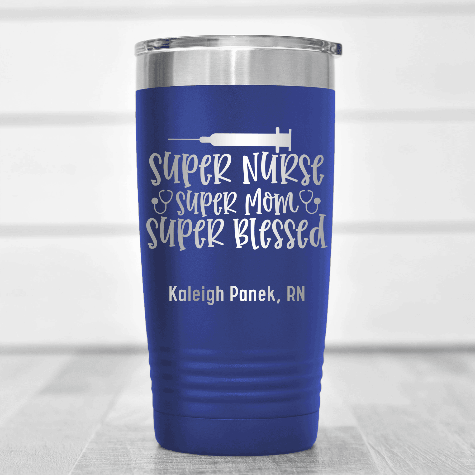 Blue Nurse Tumbler With Super Nurse Super Blessed Design