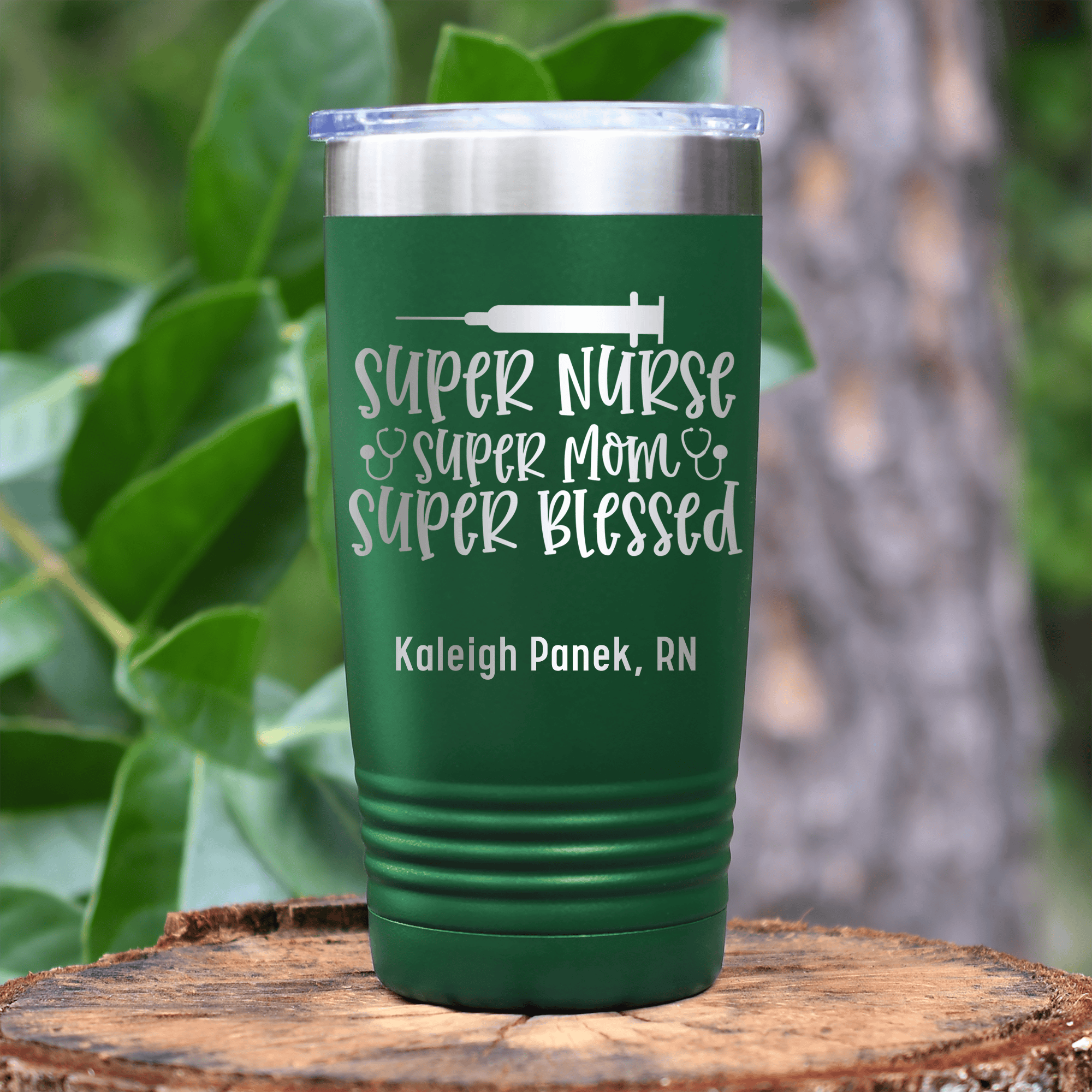 Green Nurse Tumbler With Super Nurse Super Blessed Design