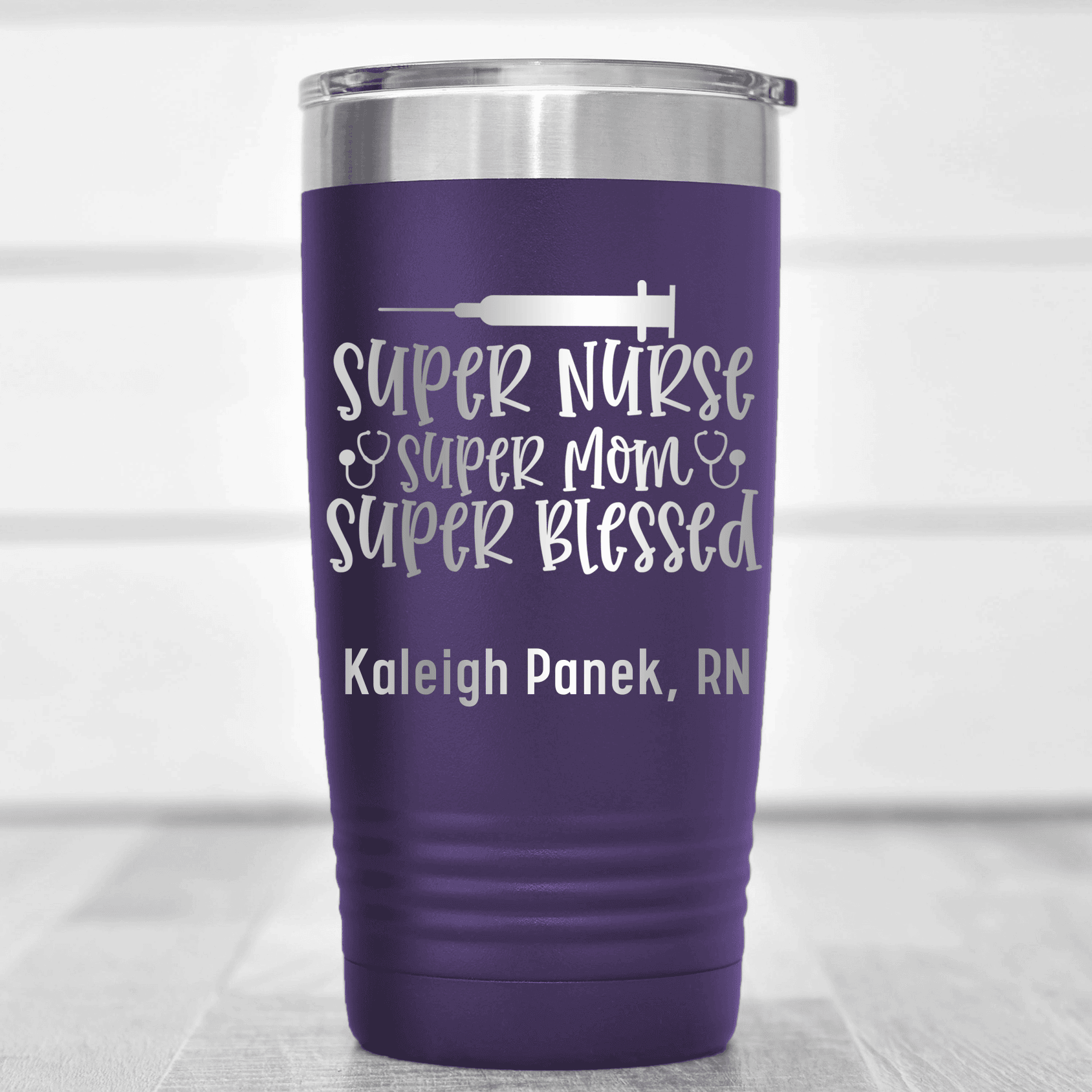 Purple Nurse Tumbler With Super Nurse Super Blessed Design