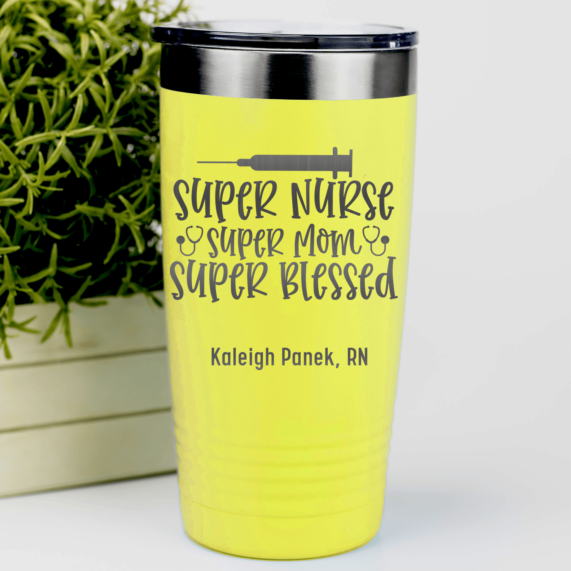Yellow Nurse Tumbler With Super Nurse Super Blessed Design