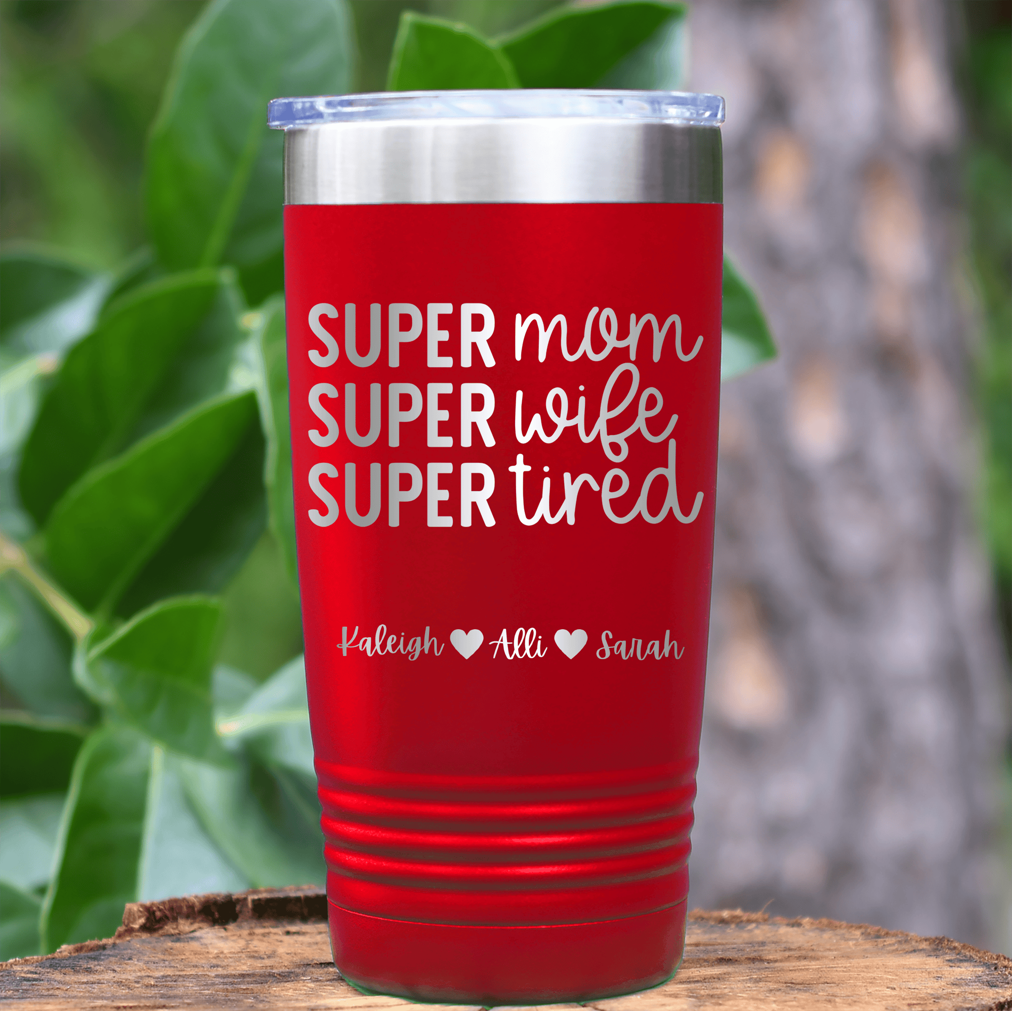 Red Mothers Day Tumbler With Super Wife Design