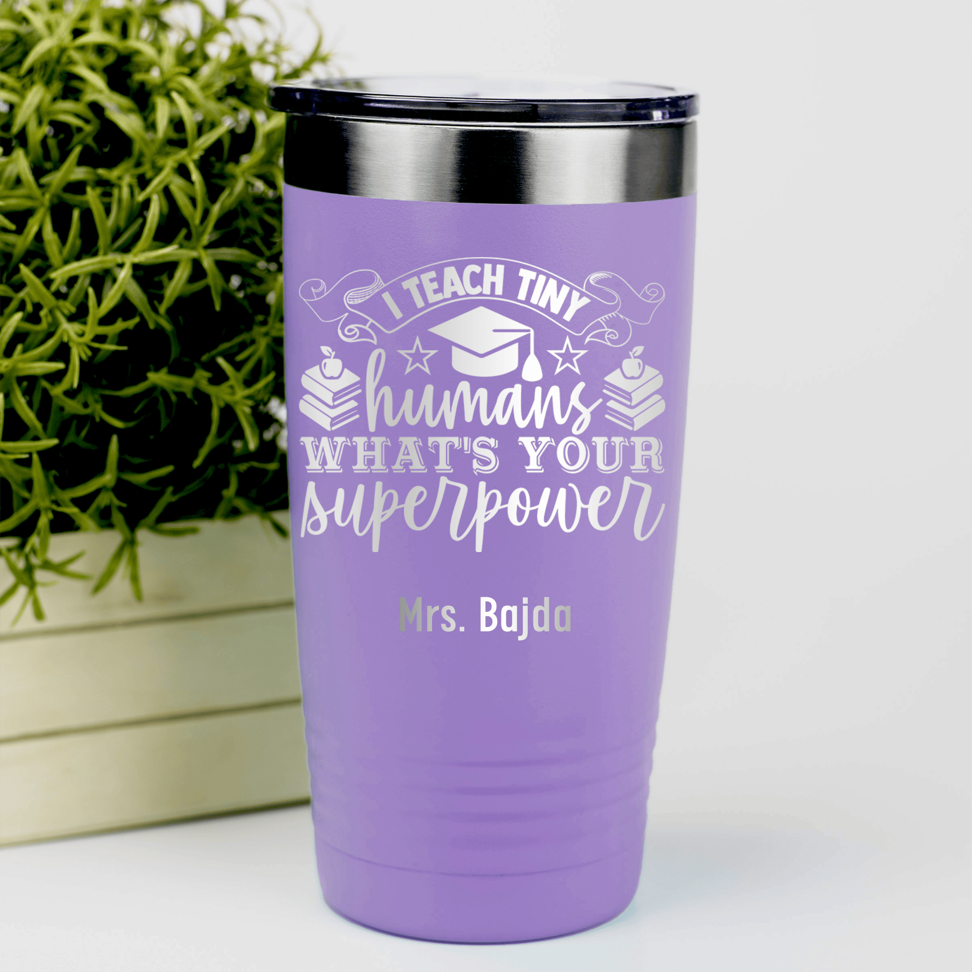 Light Purple Teacher Tumbler With Superpower Design