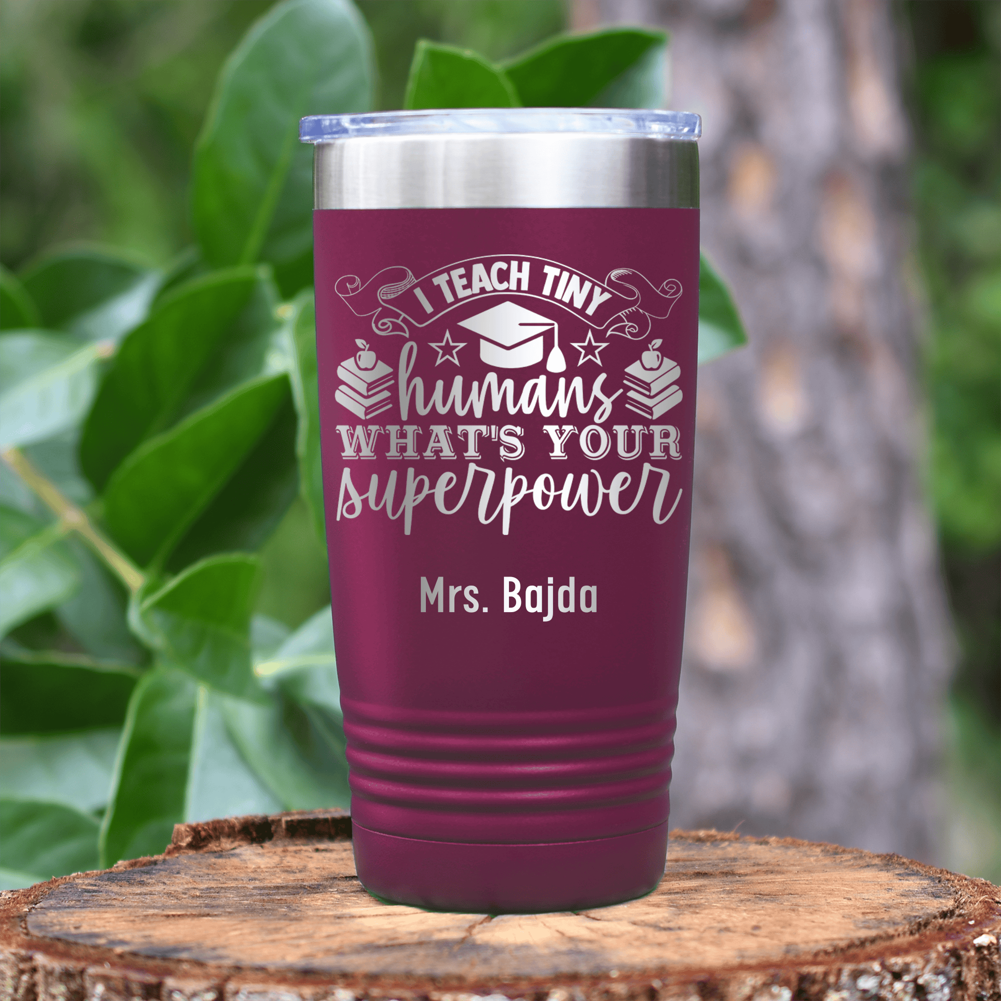 Maroon Teacher Tumbler With Superpower Design