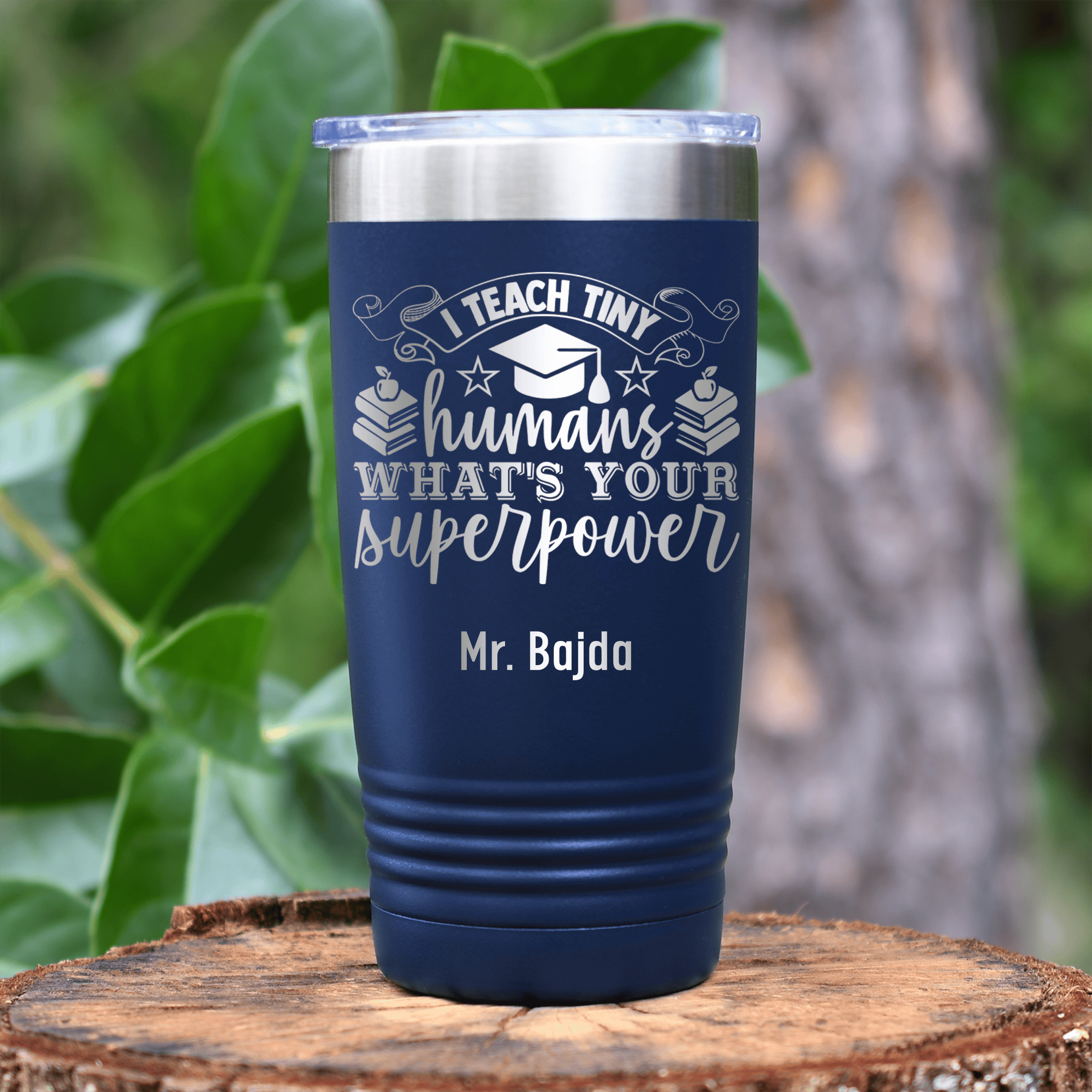 Navy Teacher Tumbler With Superpower Design