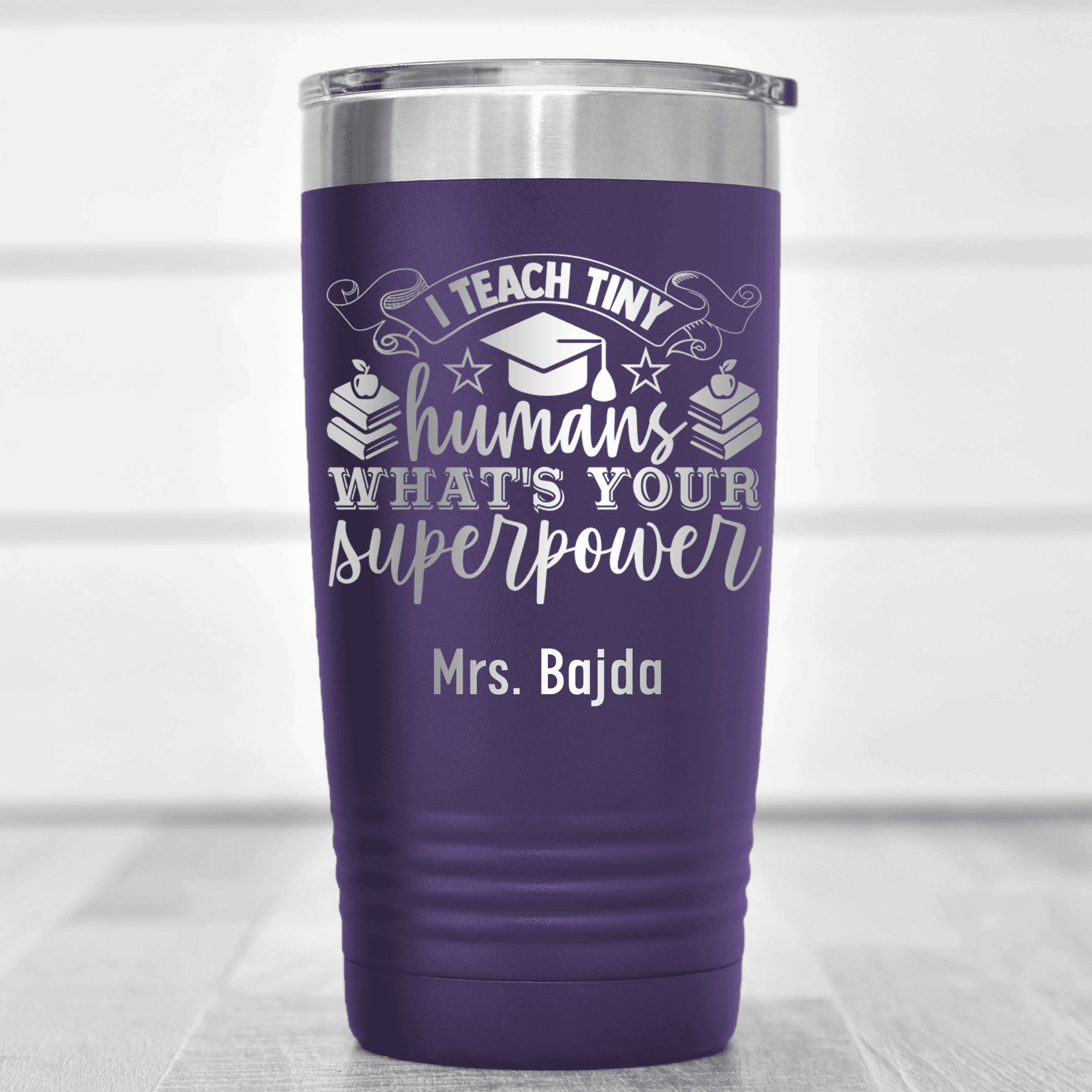 Purple Teacher Tumbler With Superpower Design