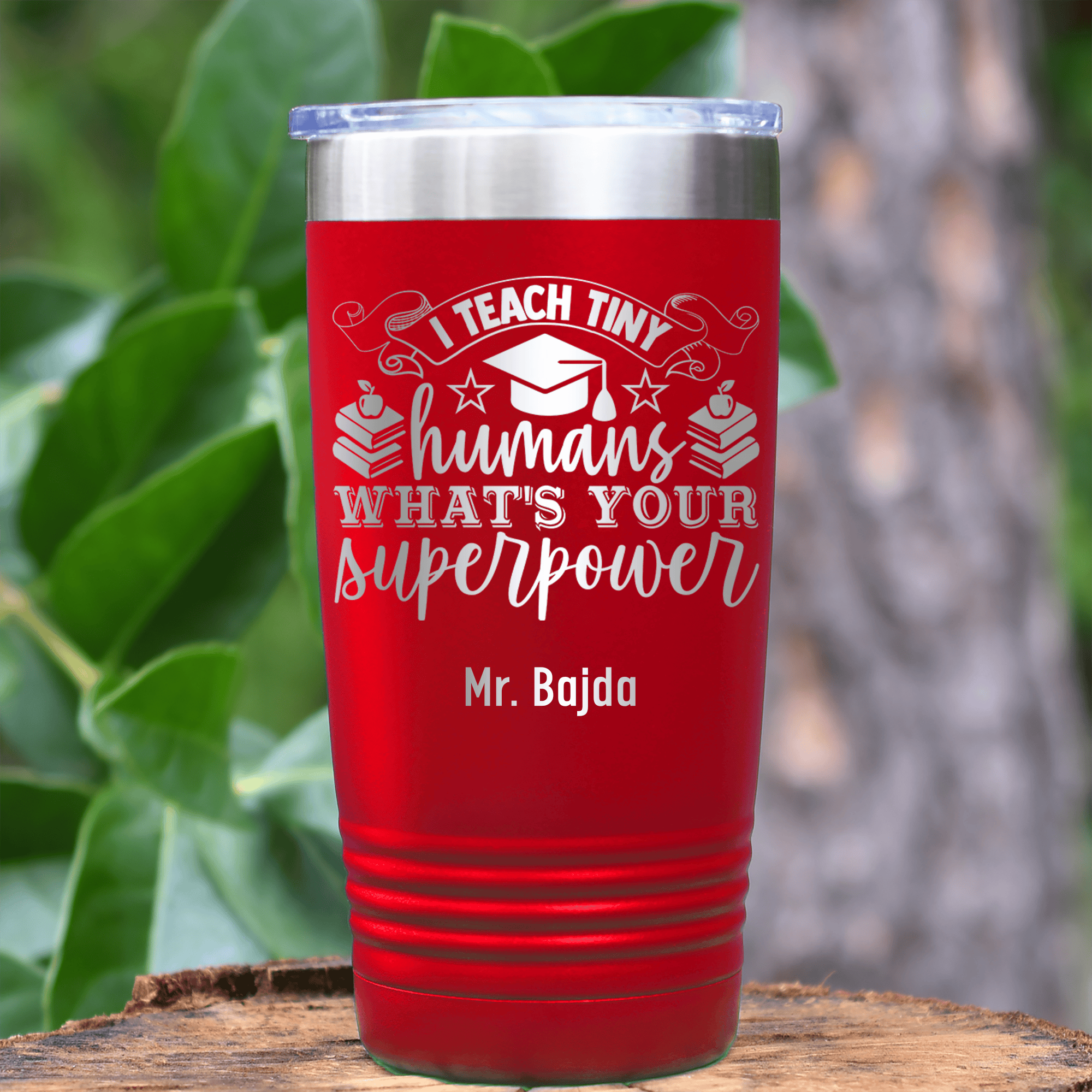 Red Teacher Tumbler With Superpower Design