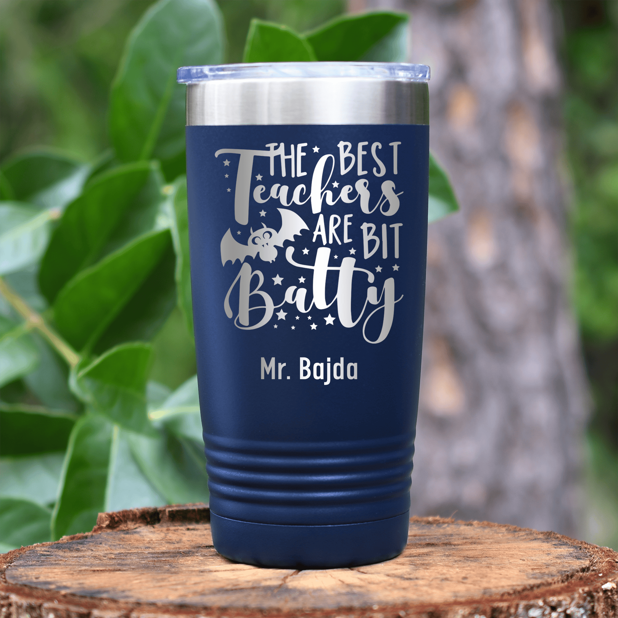 Navy Teacher Tumbler With Teachers Are Batty Design