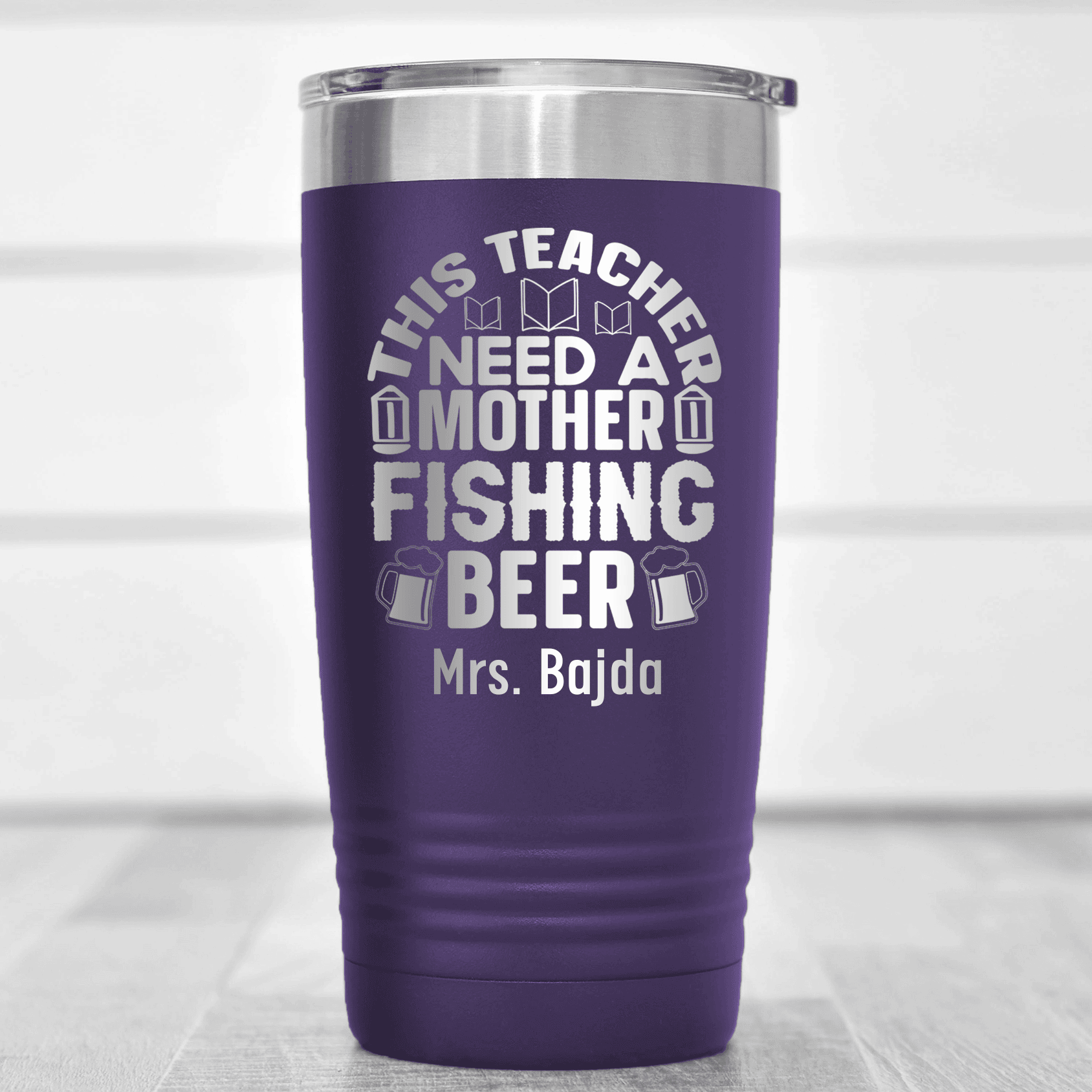 Purple Teacher Tumbler With Teachers Need Beer Design