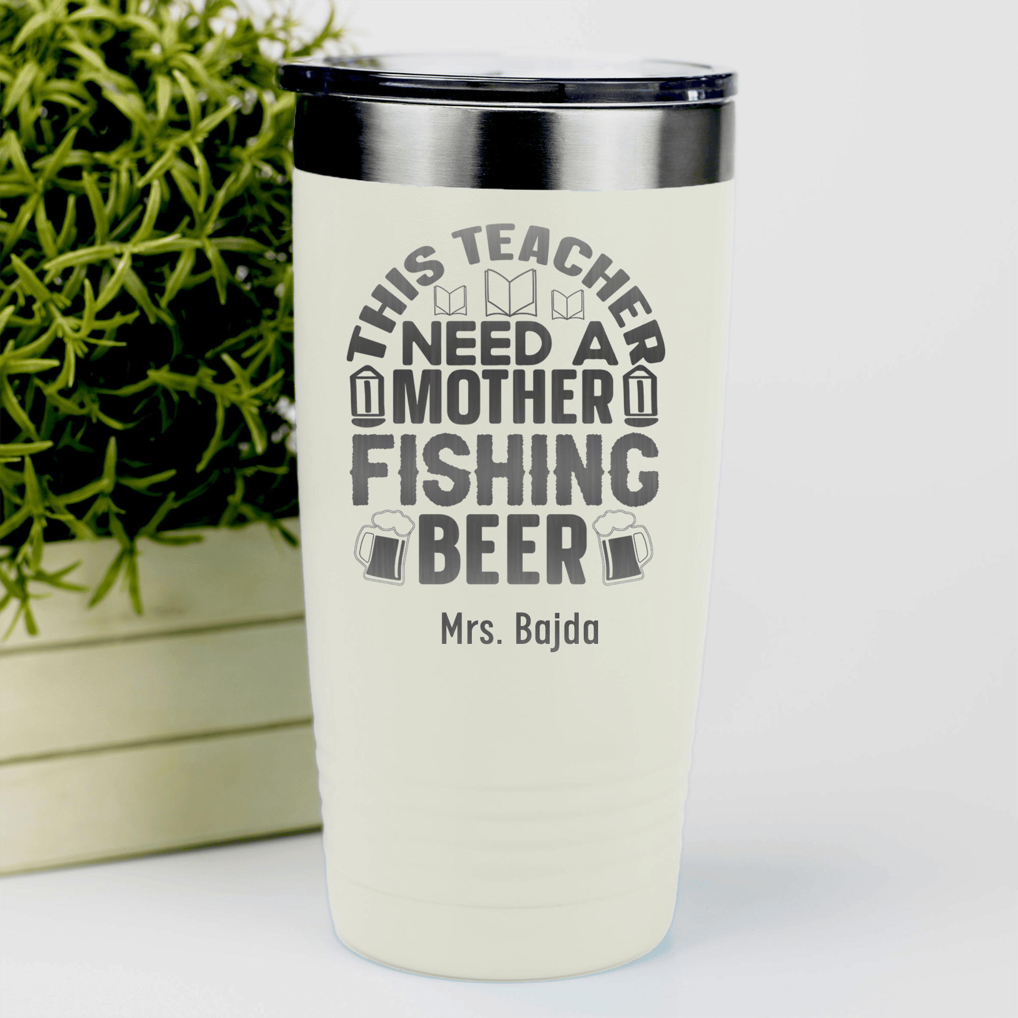 White Teacher Tumbler With Teachers Need Beer Design