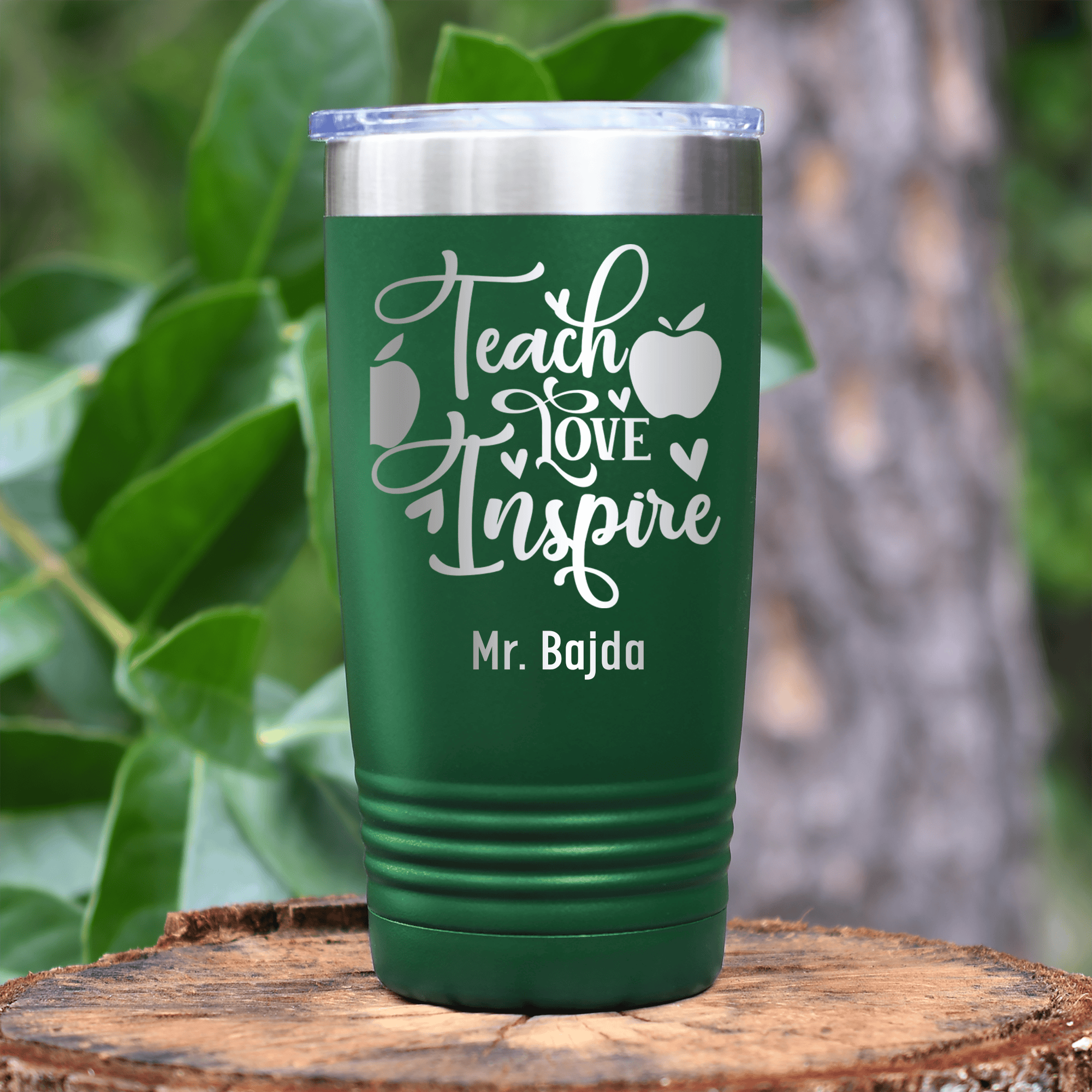 Green Teacher Tumbler With Teaching Love Inspire Design