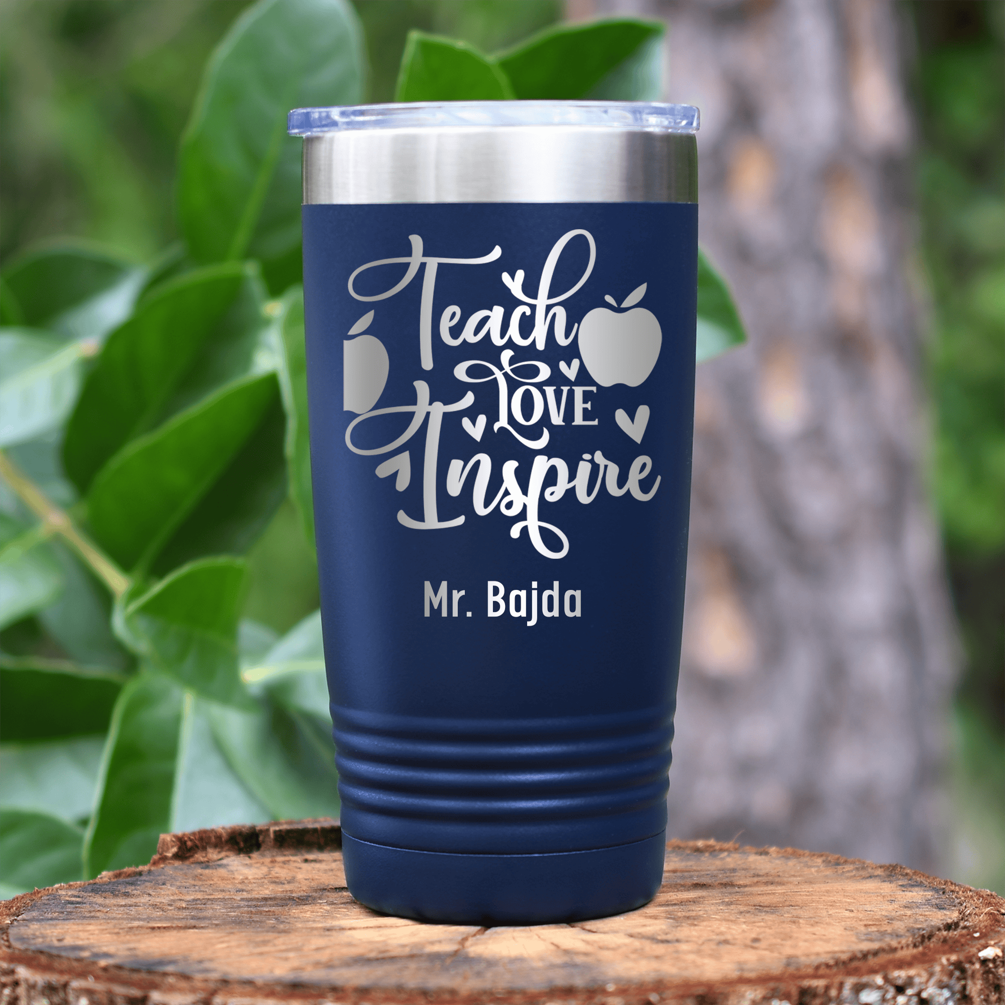 Navy Teacher Tumbler With Teaching Love Inspire Design