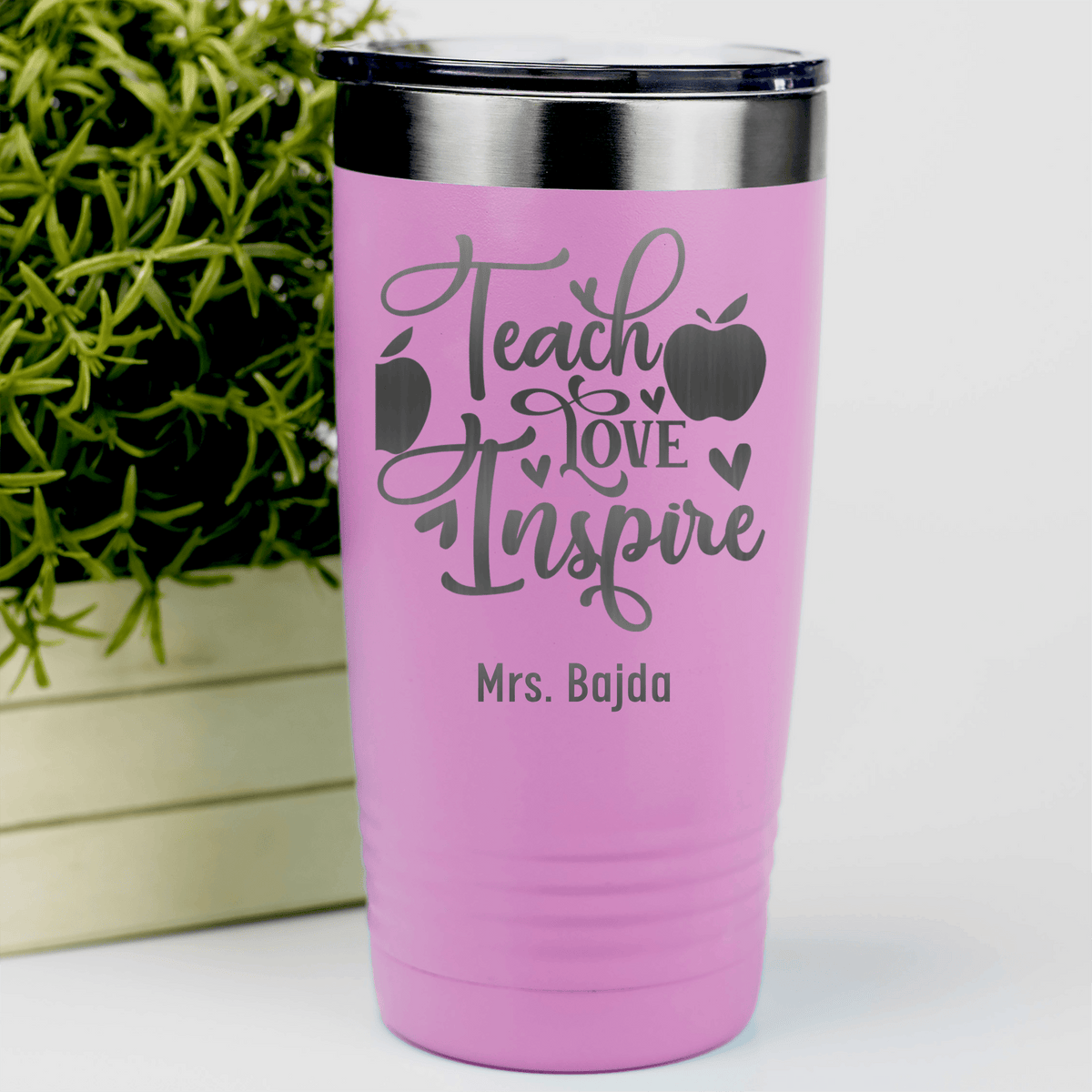 Pink Teacher Tumbler With Teaching Love Inspire Design