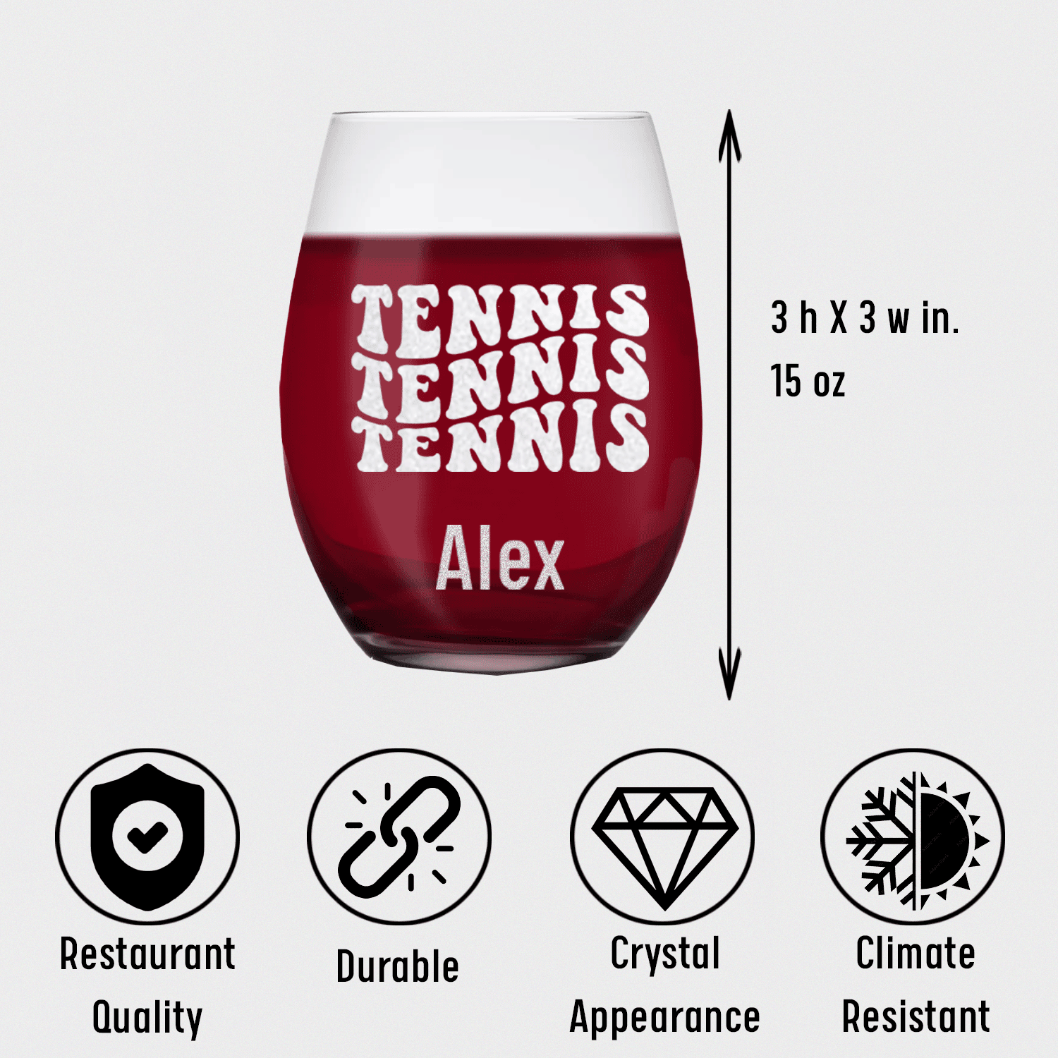 Tennis All Day Stemless Wine Glass