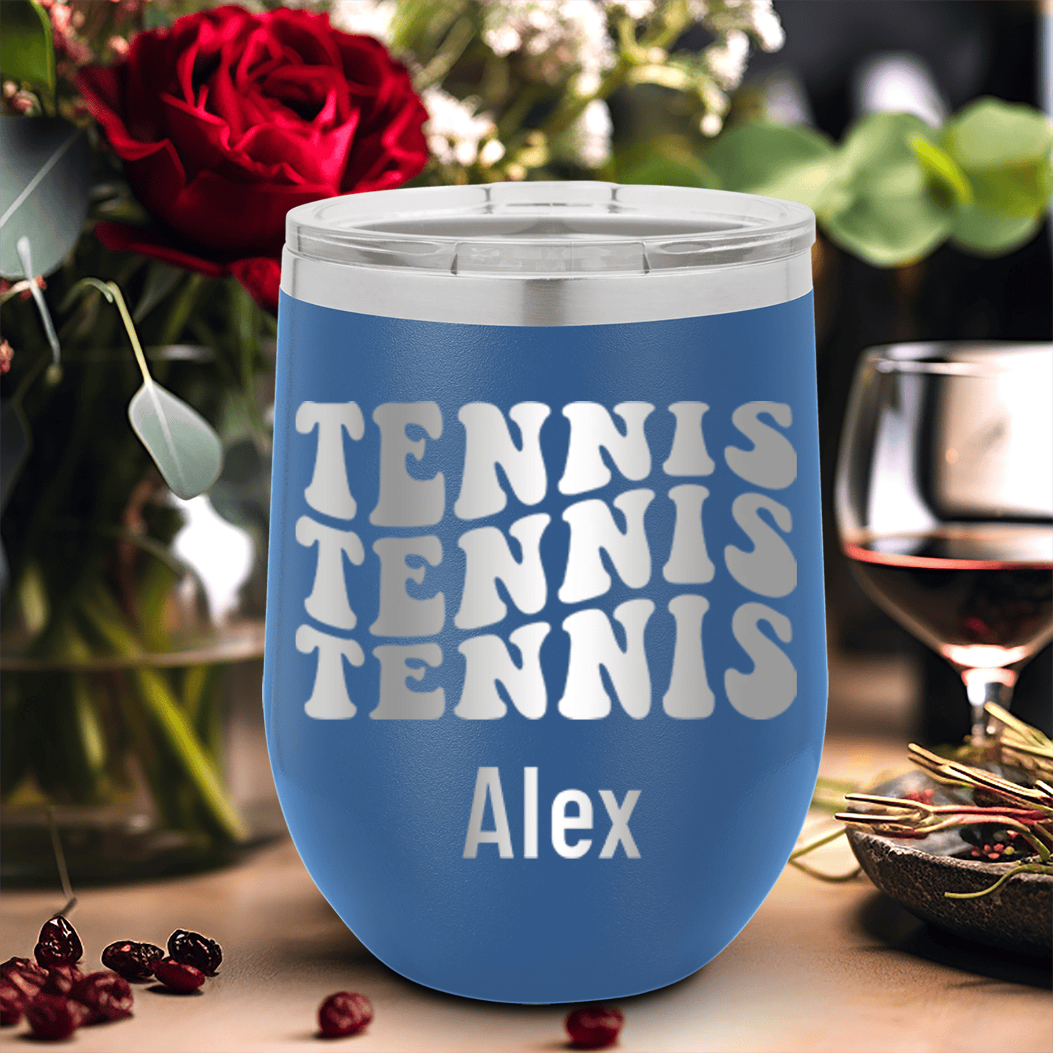 Blue Tennis For Her Wine Tumbler With Tennis All Day Design