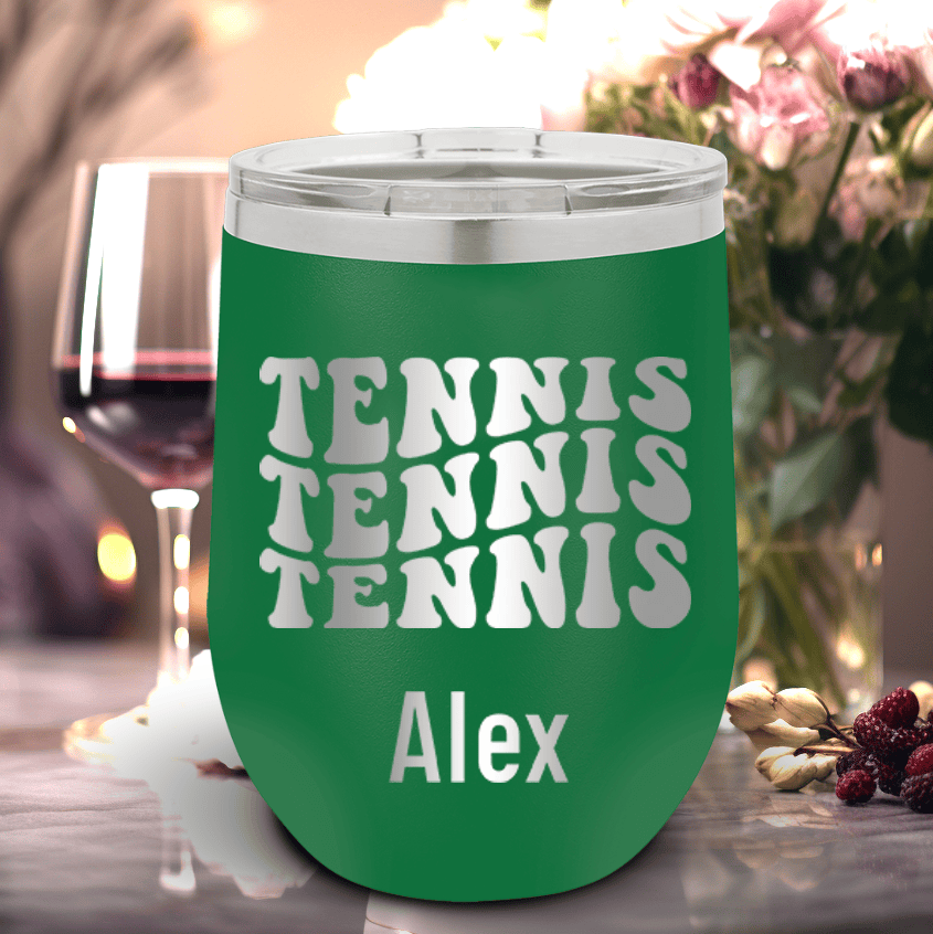 Green Tennis For Her Wine Tumbler With Tennis All Day Design