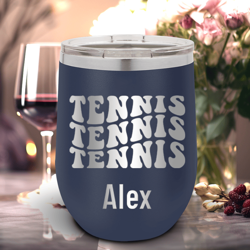Navy Tennis For Her Wine Tumbler With Tennis All Day Design