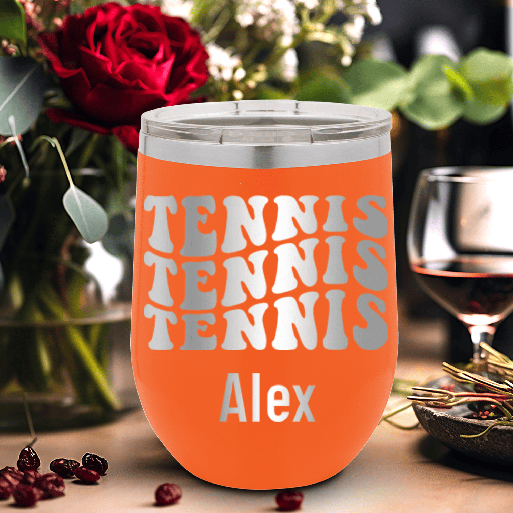 Orange Tennis For Her Wine Tumbler With Tennis All Day Design