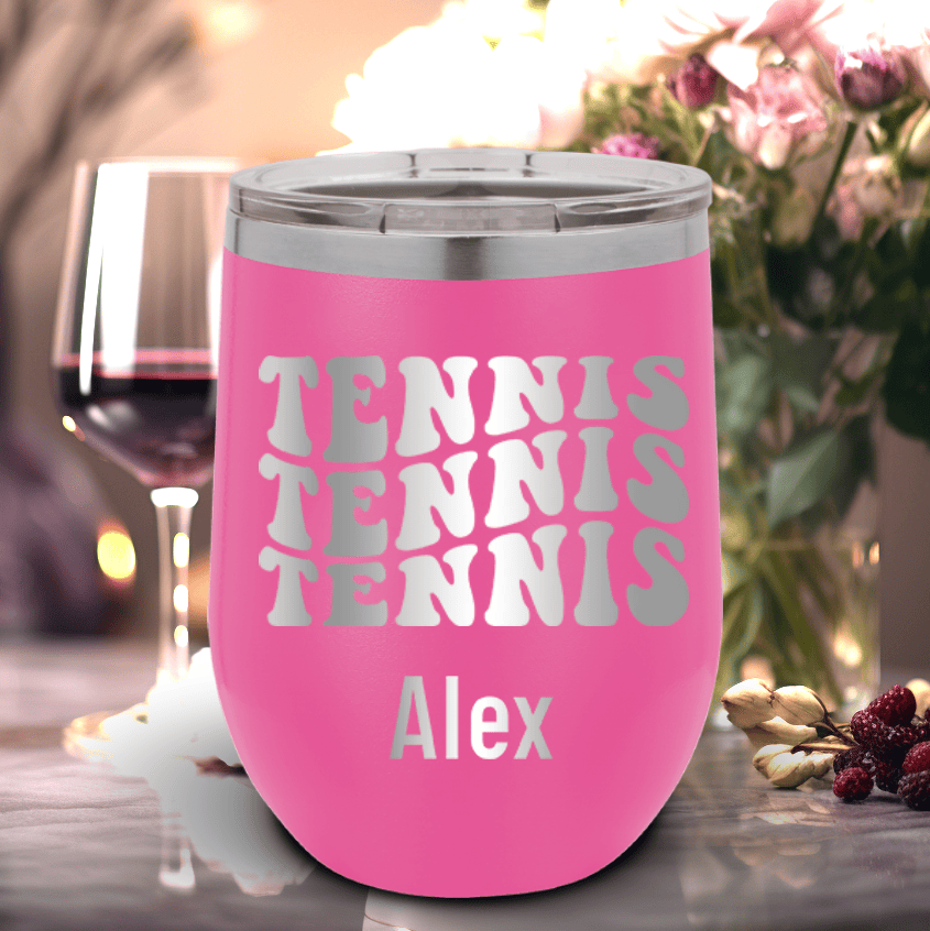 Pink Tennis For Her Wine Tumbler With Tennis All Day Design