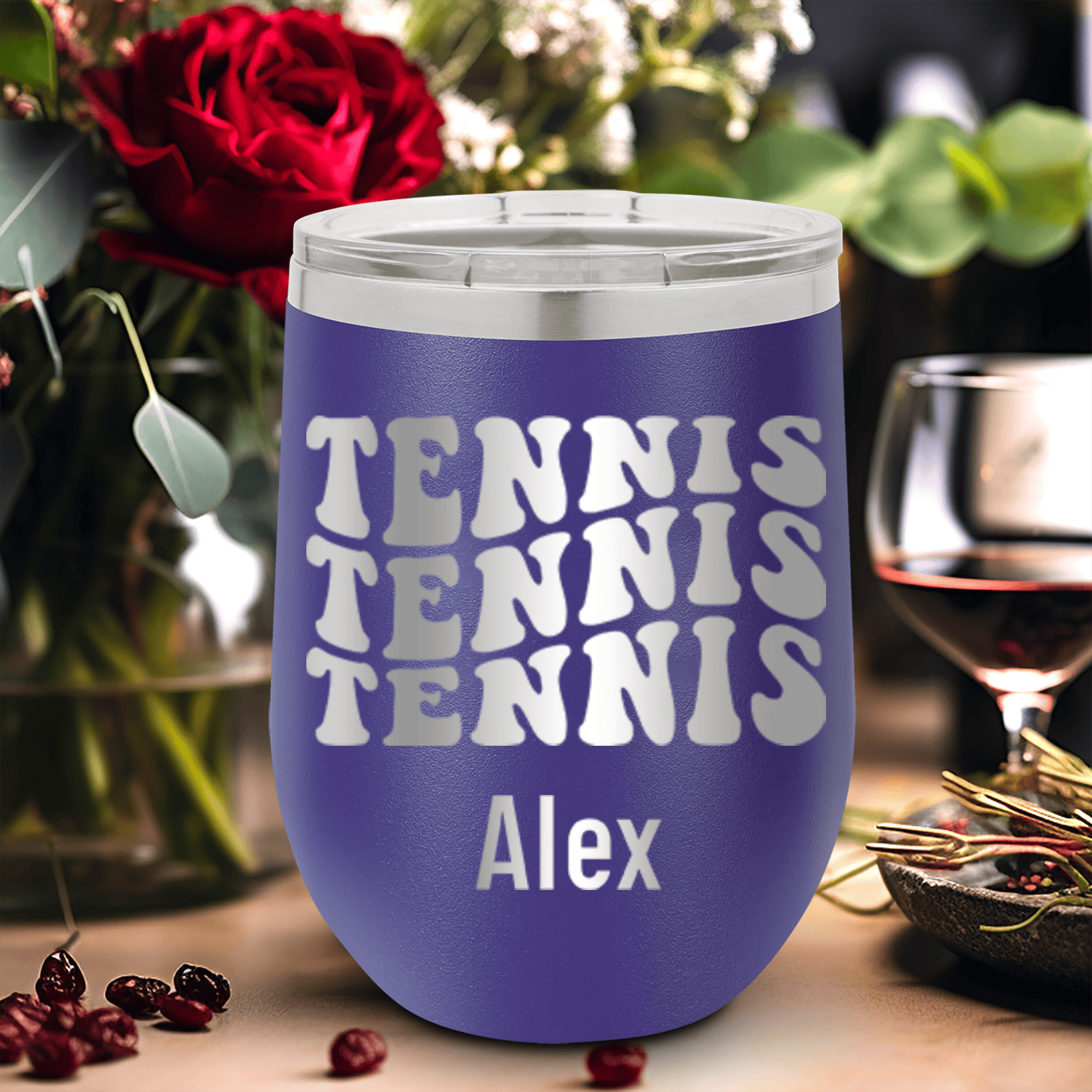 Purple Tennis For Her Wine Tumbler With Tennis All Day Design