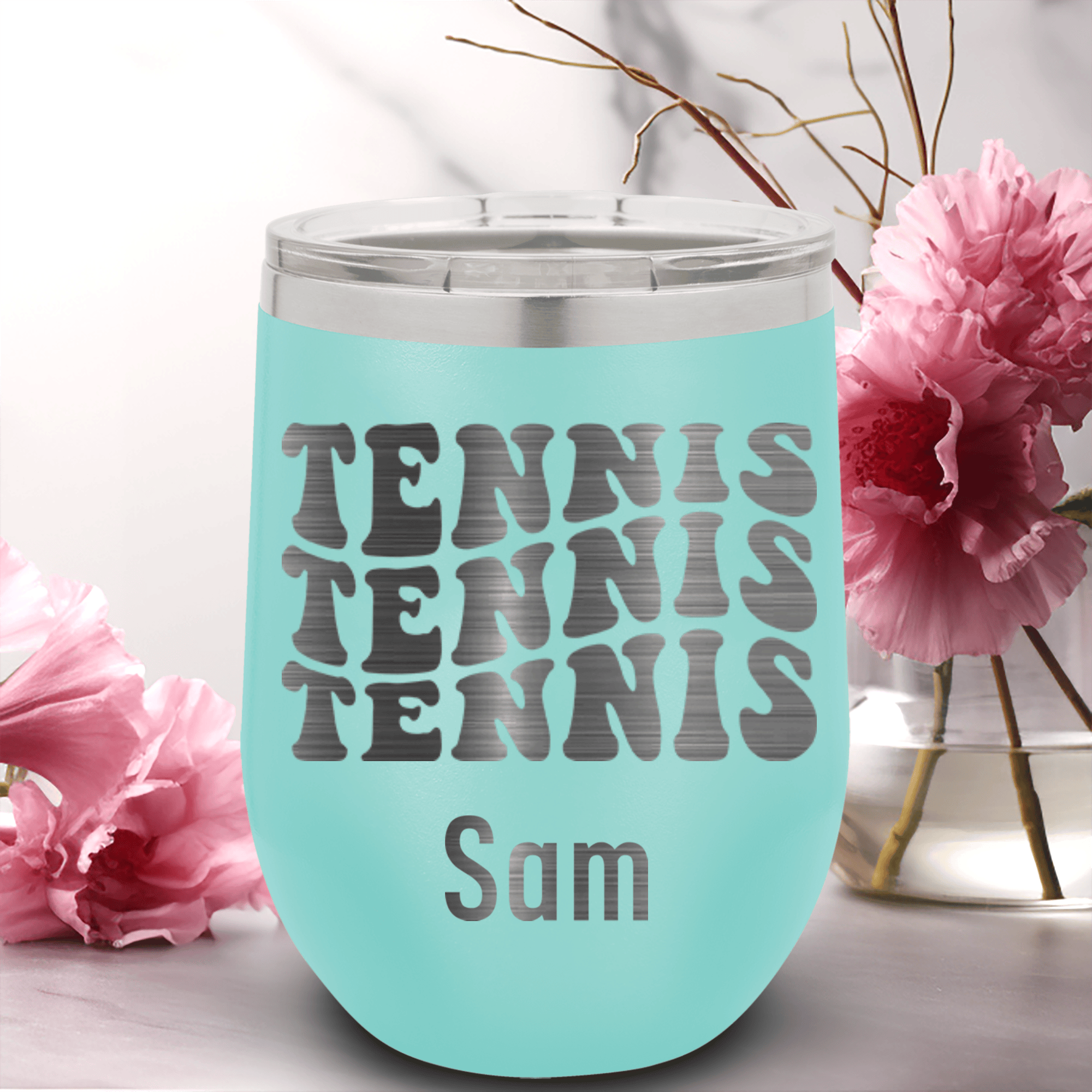 Teal Tennis For Her Wine Tumbler With Tennis All Day Design