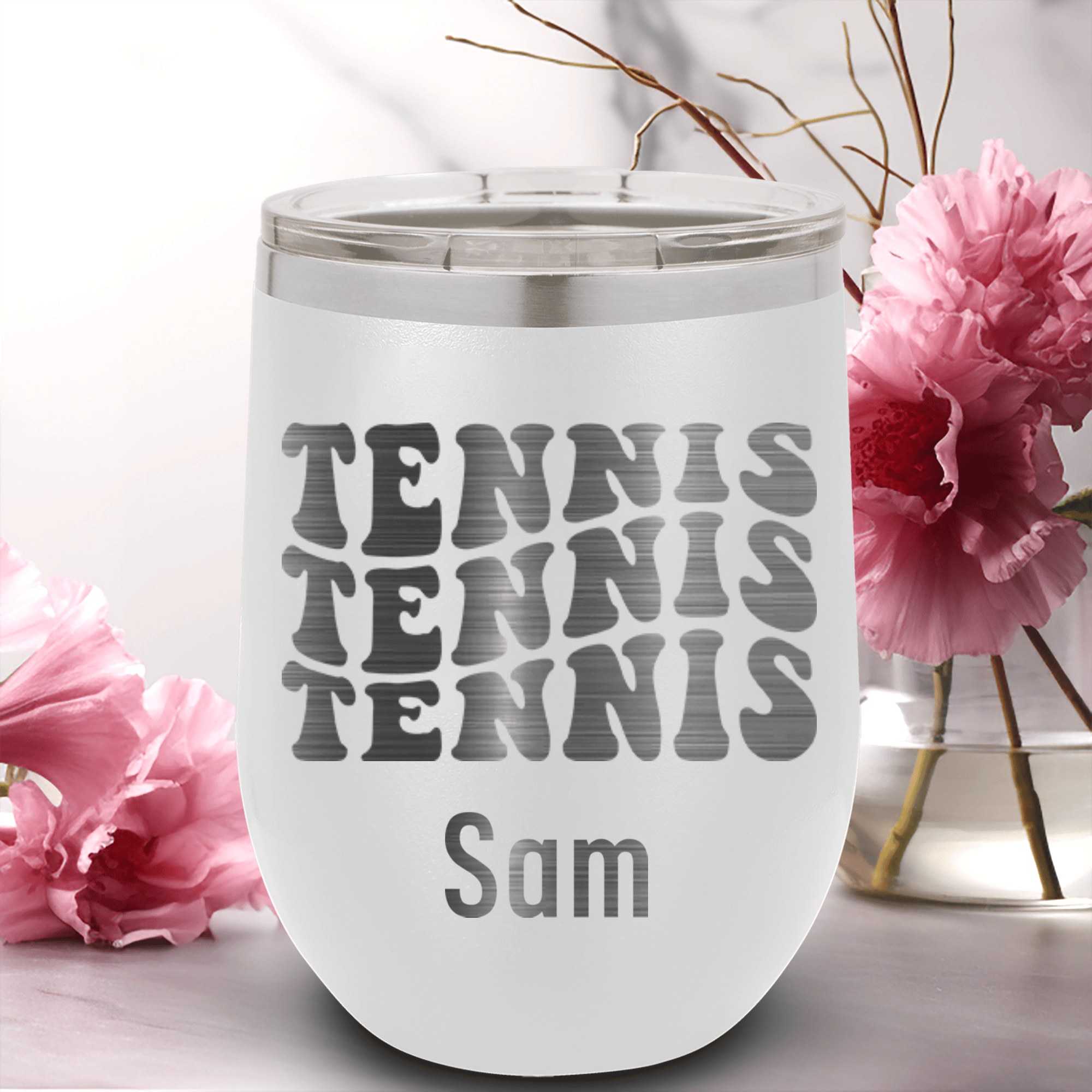White Tennis For Her Wine Tumbler With Tennis All Day Design