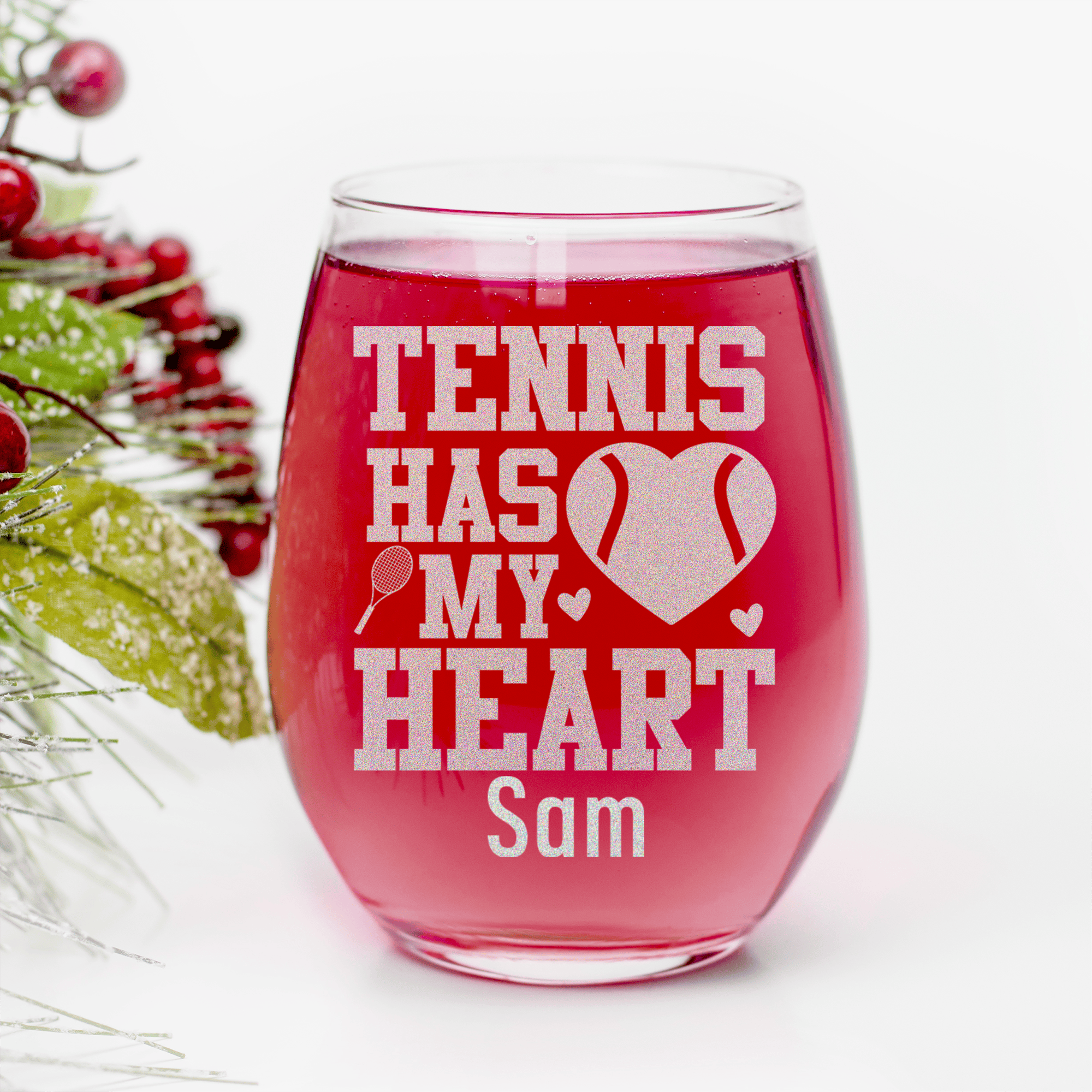 Tennis Has My Heart Stemless Wine Glass