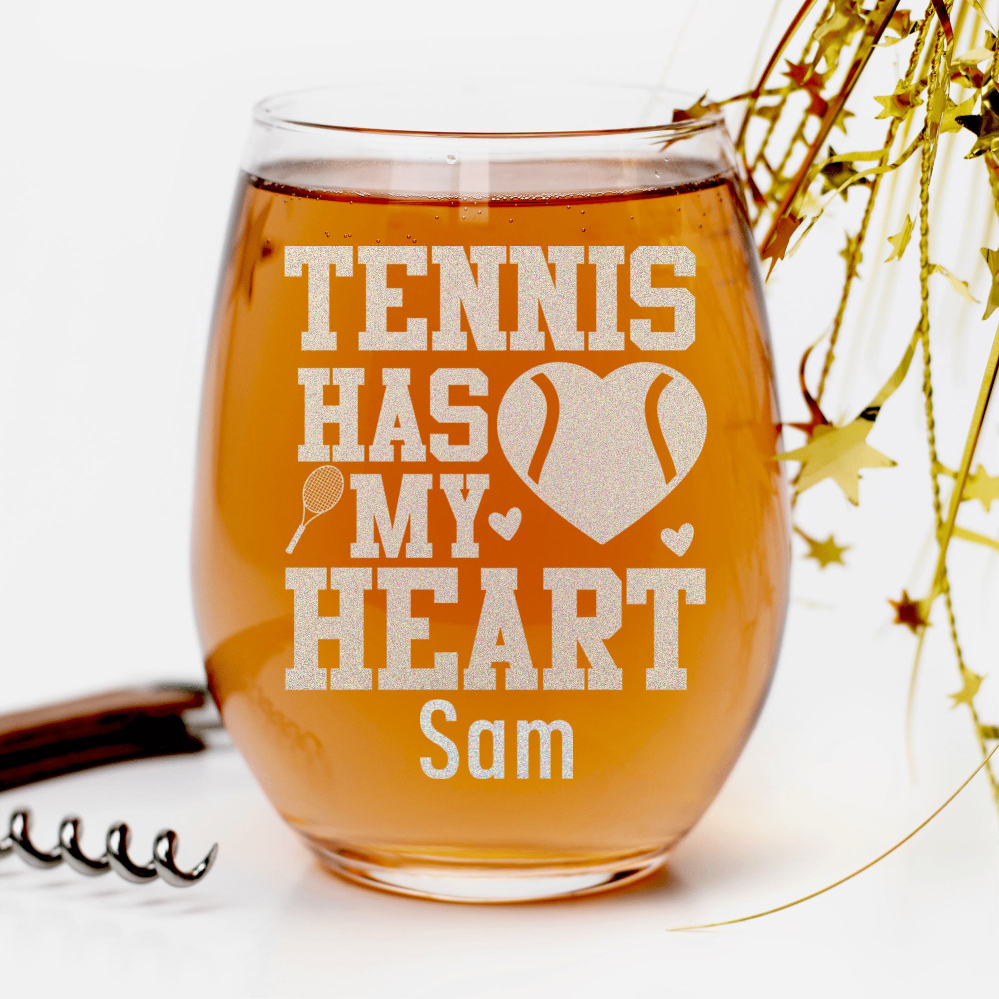 Tennis Has My Heart Stemless Wine Glass