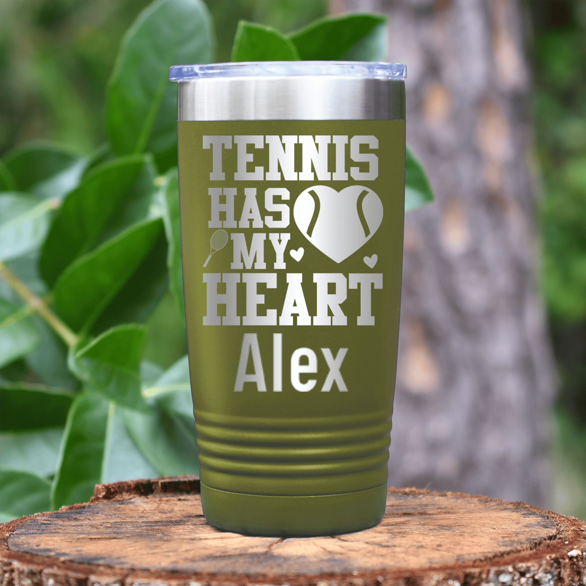 Military Green Tennis For Her Tumbler With Tennis Has My Heart Design