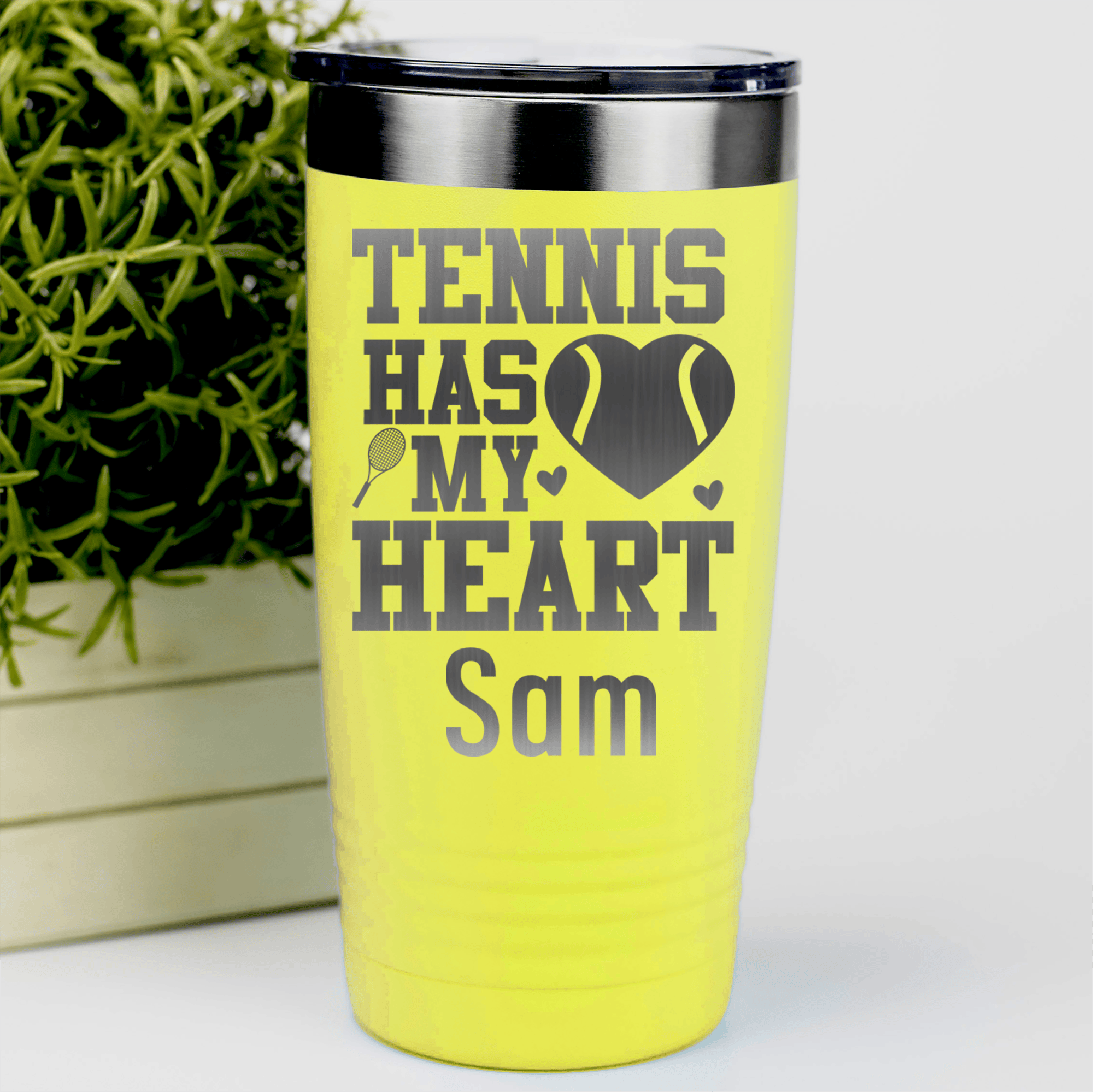 Yellow Tennis For Her Tumbler With Tennis Has My Heart Design