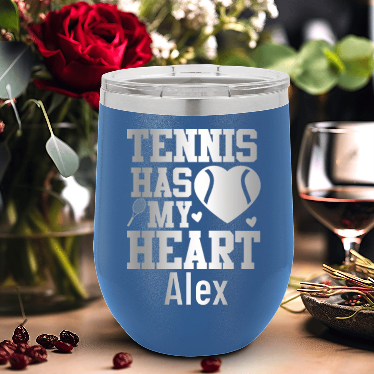 Blue Tennis For Her Wine Tumbler With Tennis Has My Heart Design