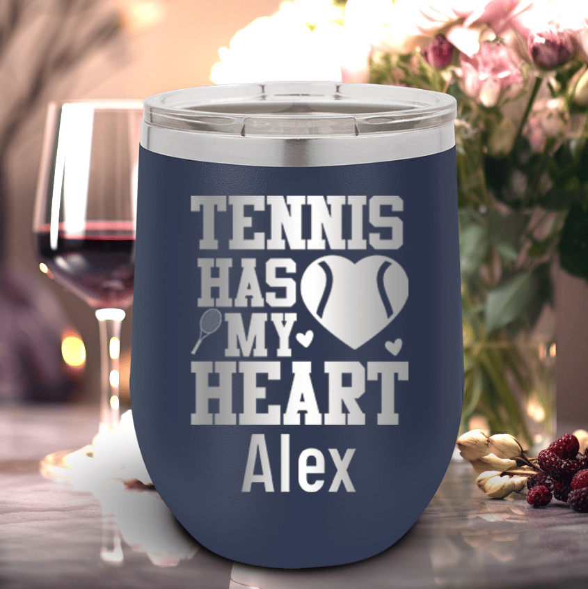 Navy Tennis For Her Wine Tumbler With Tennis Has My Heart Design