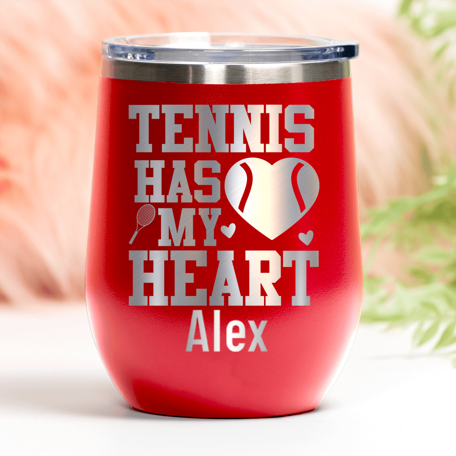 Red Tennis For Her Wine Tumbler With Tennis Has My Heart Design