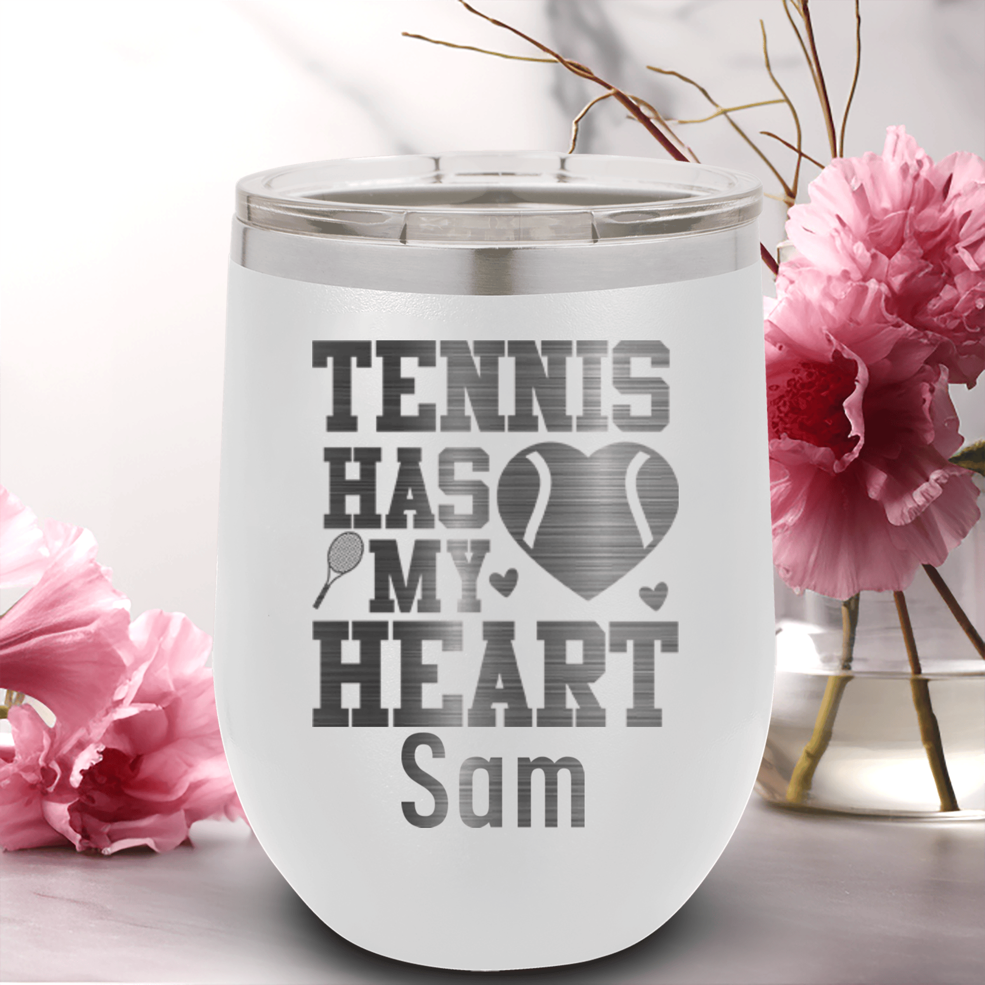 White Tennis For Her Wine Tumbler With Tennis Has My Heart Design